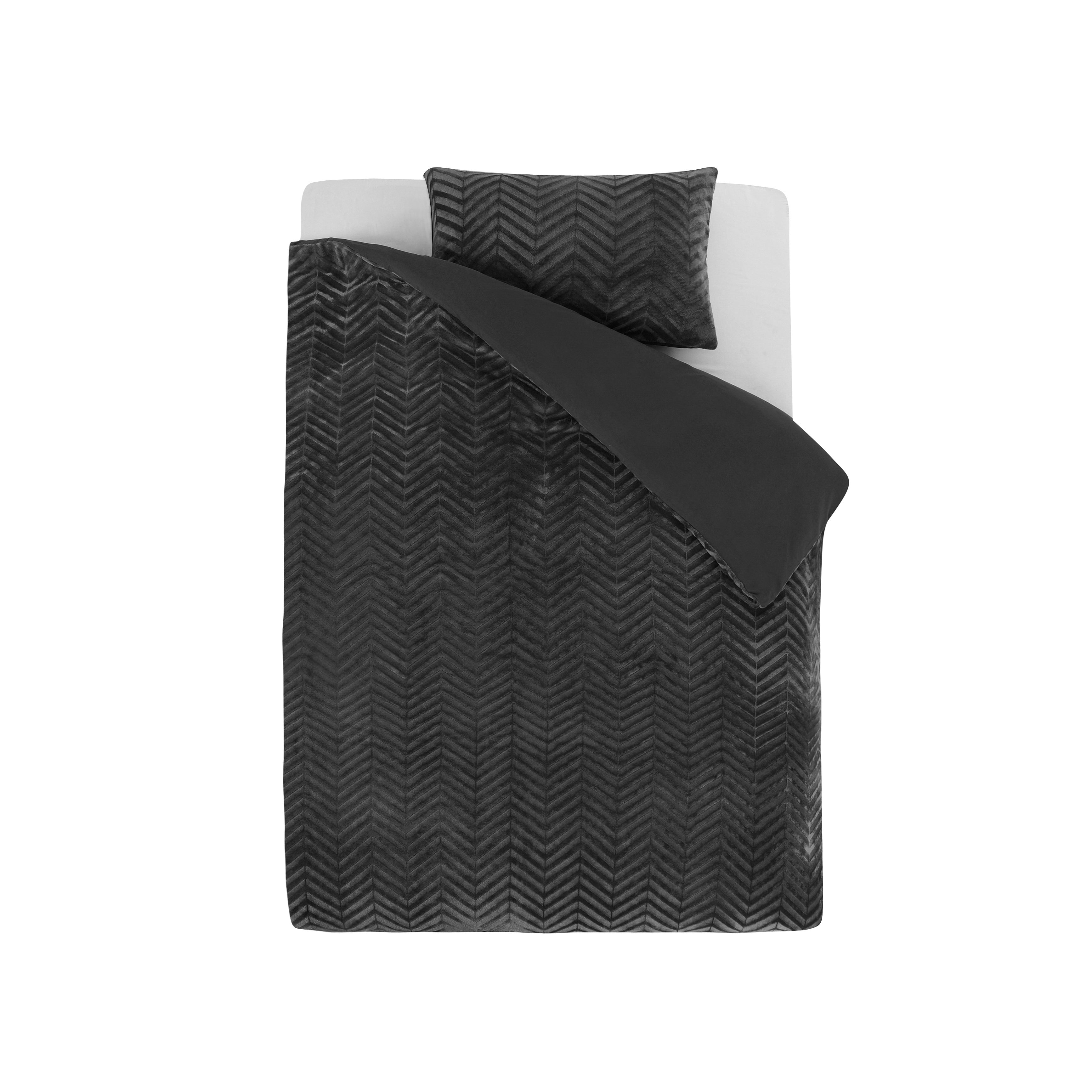 Chevron Teddy Dekbedovertrek Antraciet - Trendy design - Zacht en warm - Luxe uitstraling