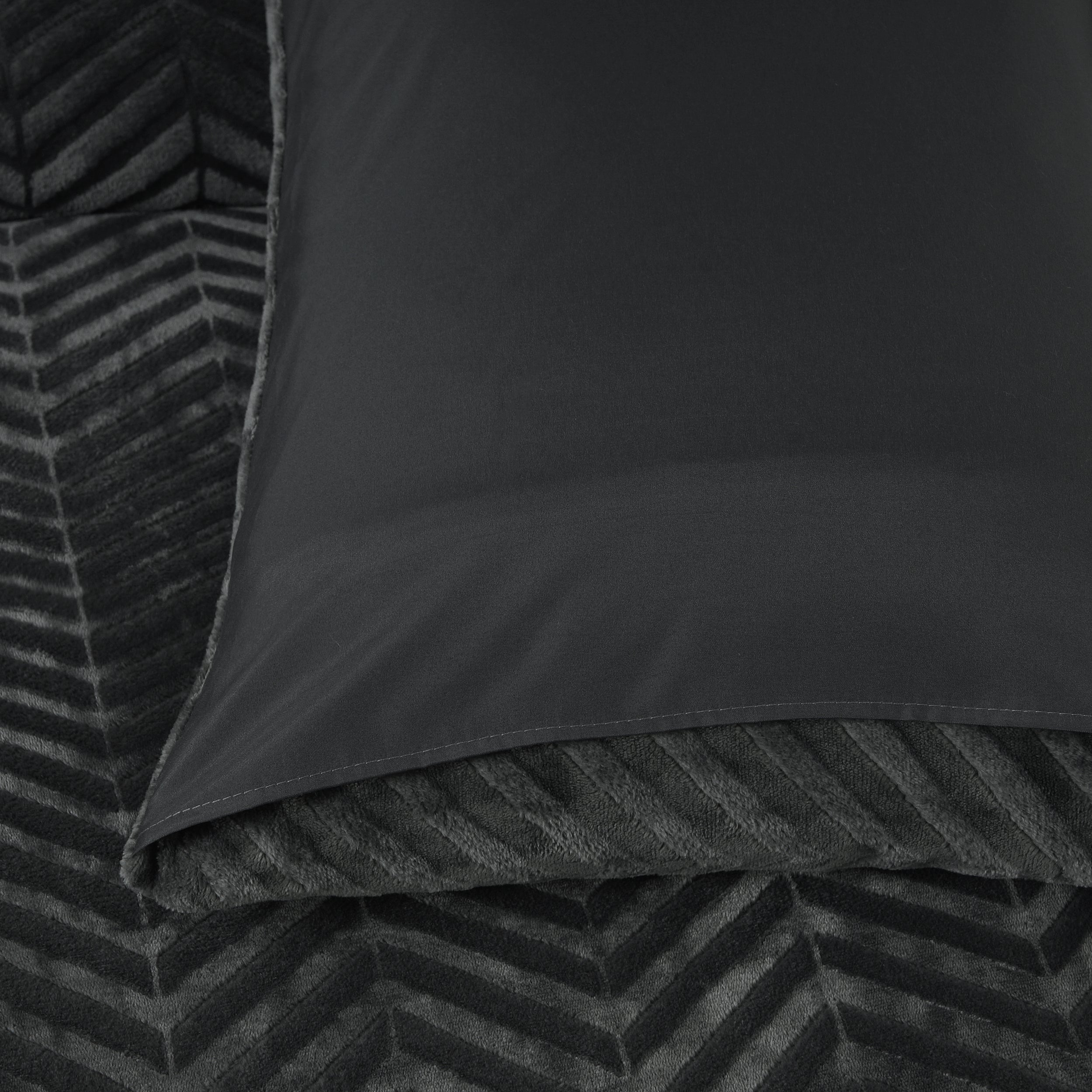 Chevron Teddy Dekbedovertrek Antraciet - Trendy design - Zacht en warm - Luxe uitstraling