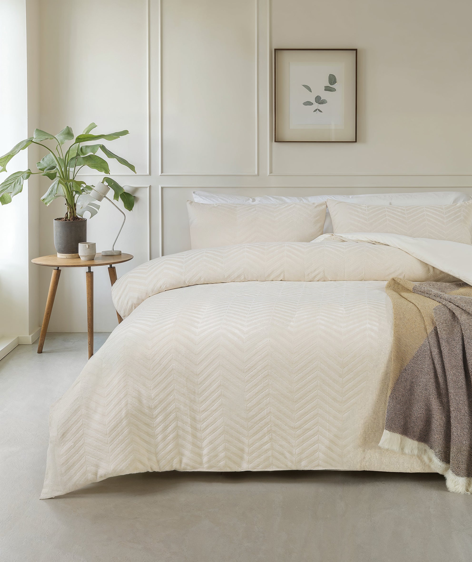 Chevron Teddy Dekbedovertrek Créme - Trendy design - Zacht en warm - Luxe uitstraling