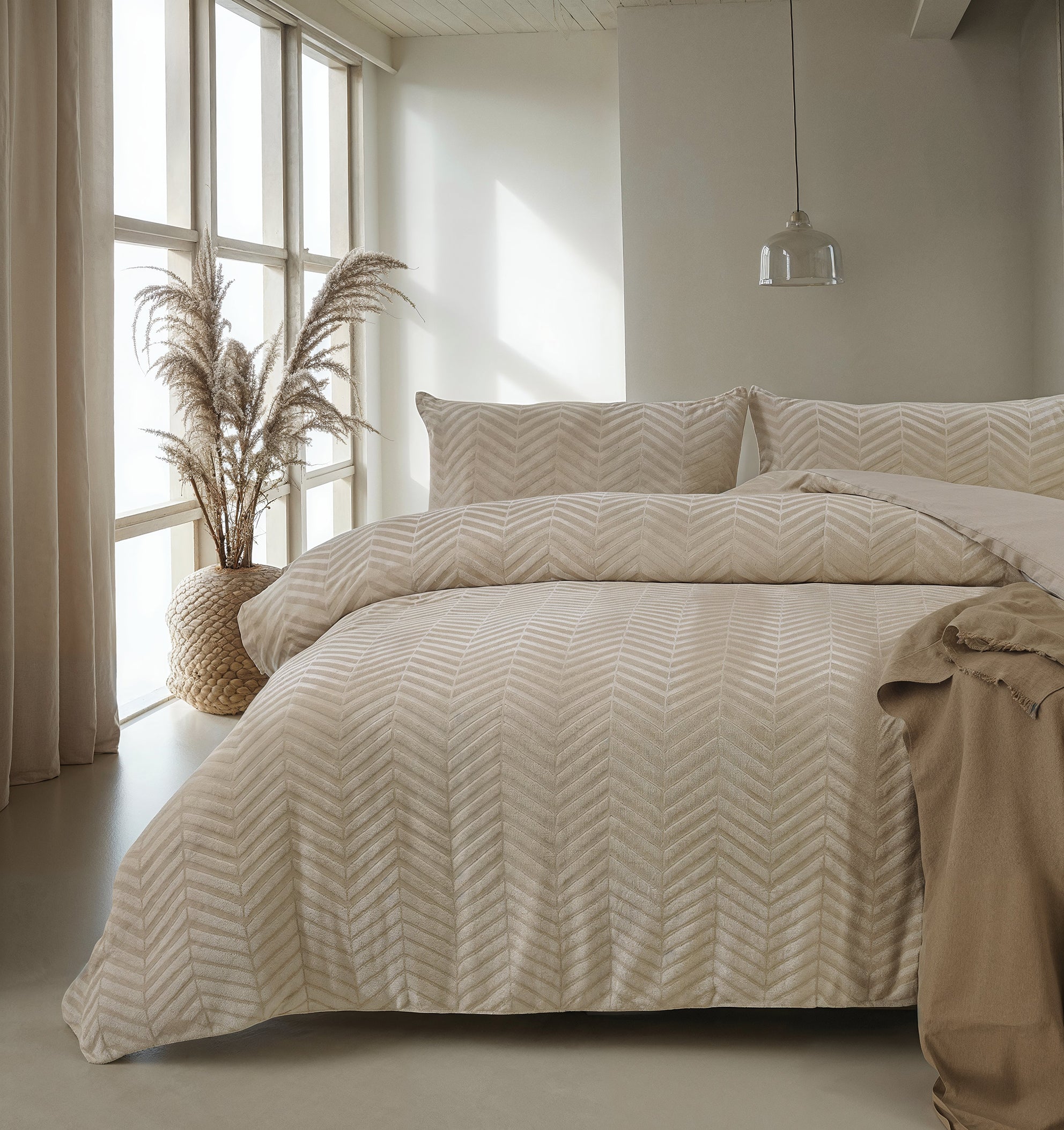 Chevron Teddy Dekbedovertrek Taupe - Trendy design - Zacht en warm - Luxe uitstraling