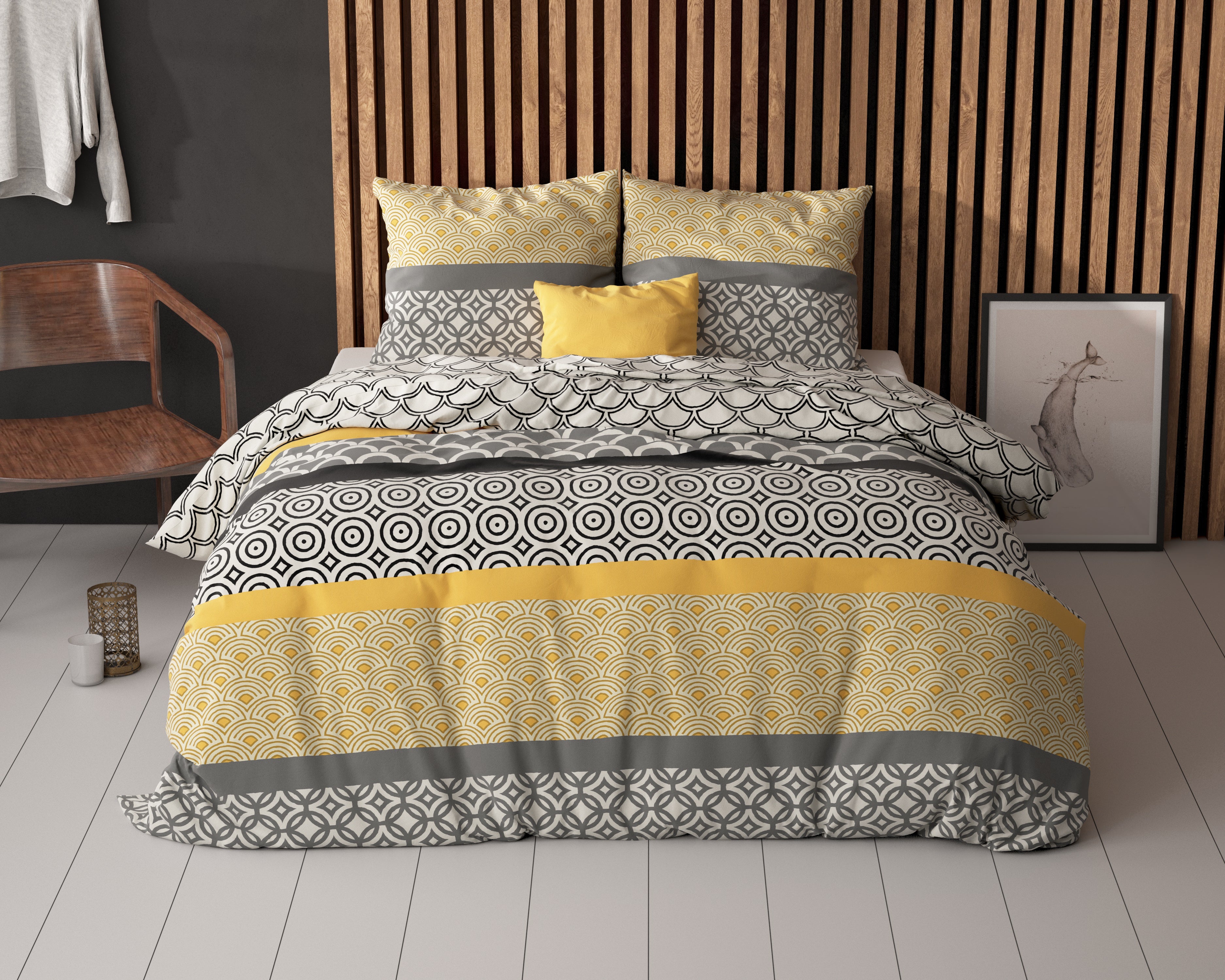Chezka Dekbedovertrek Grijs - Katoen geweven - Strijkvrij - Leuke prints