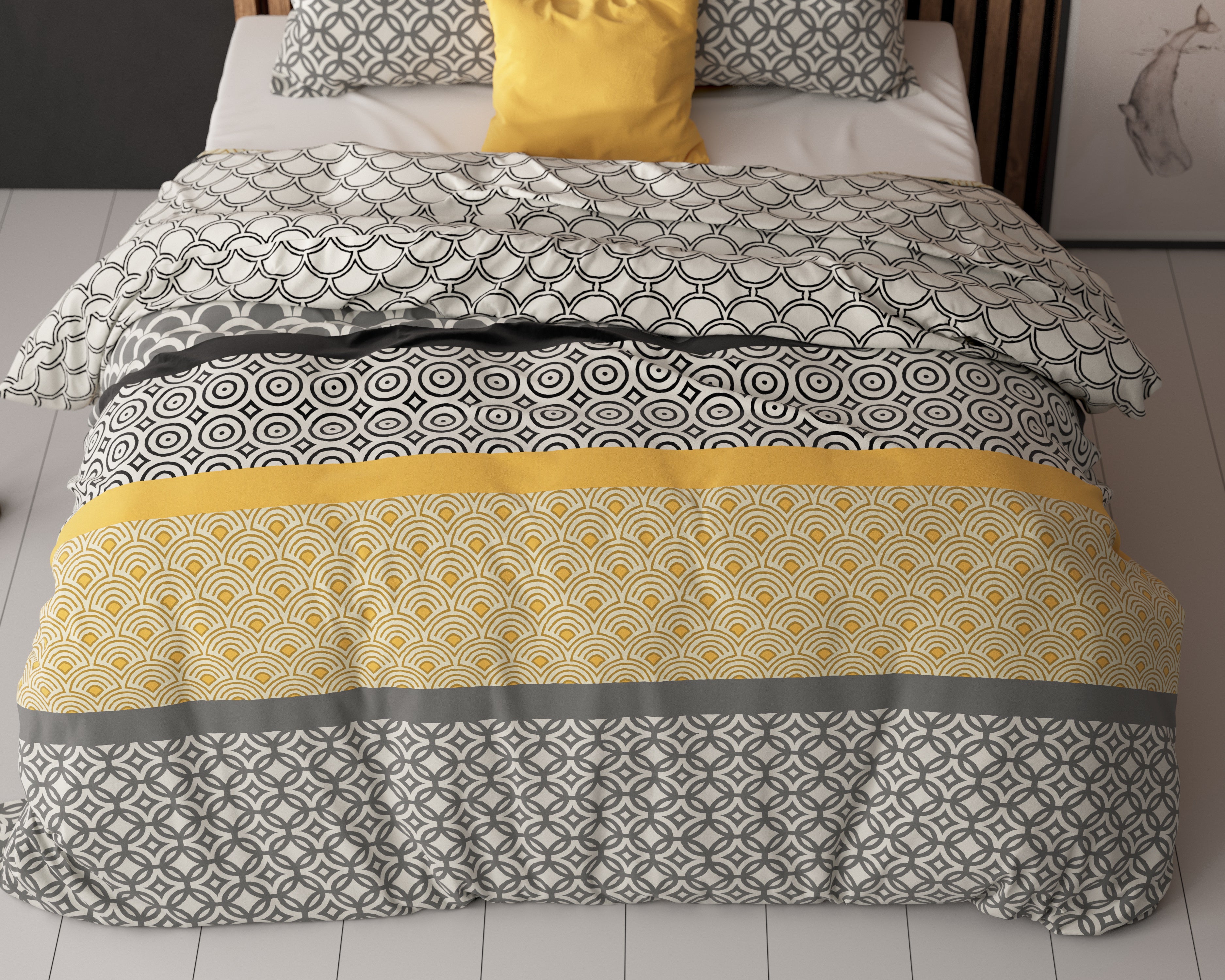 Chezka Dekbedovertrek Grijs - Katoen geweven - Strijkvrij - Leuke prints
