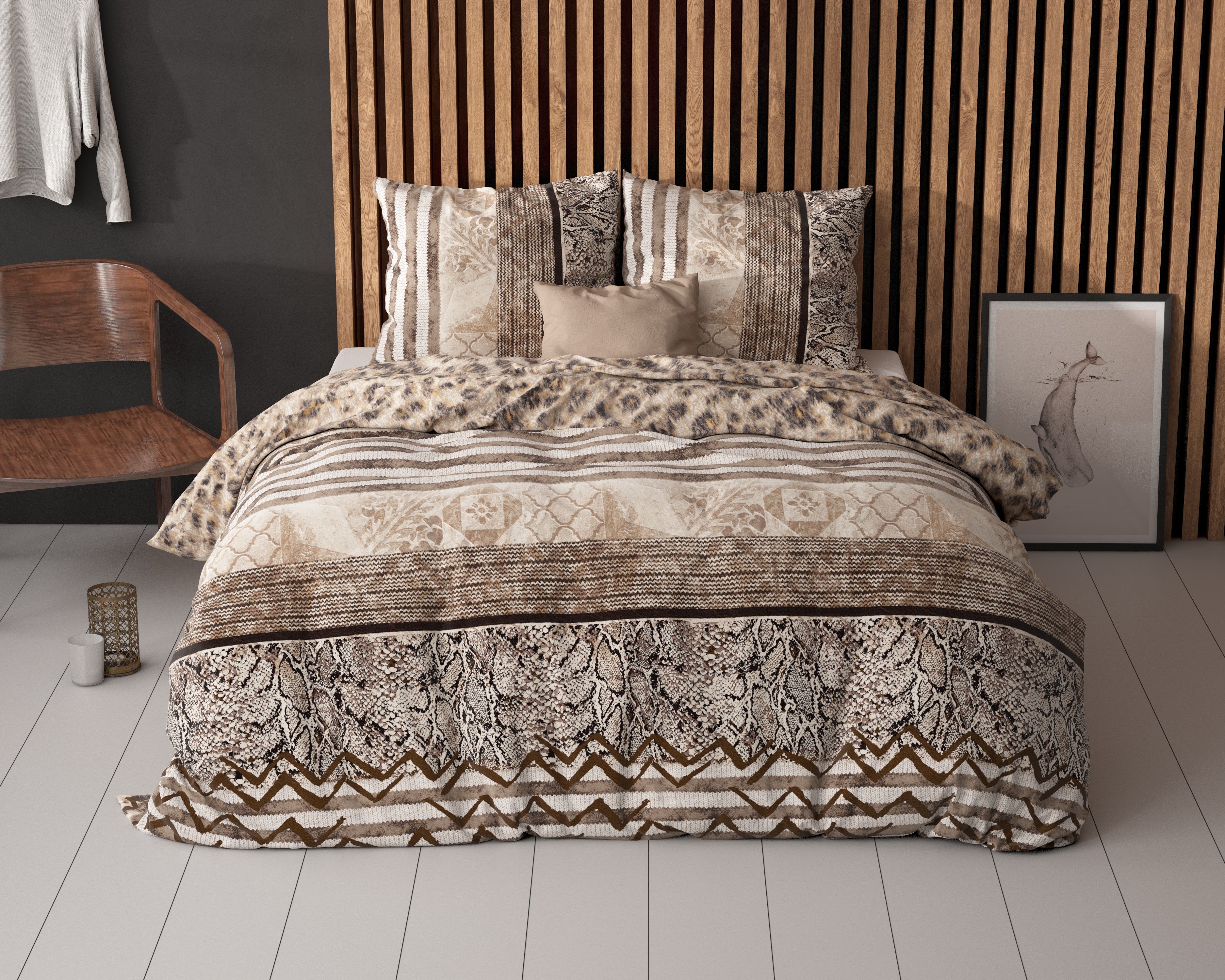 Cozy Panther Dekbedovertrek Bruin - Katoen geweven - Strijkvrij - Leuke prints