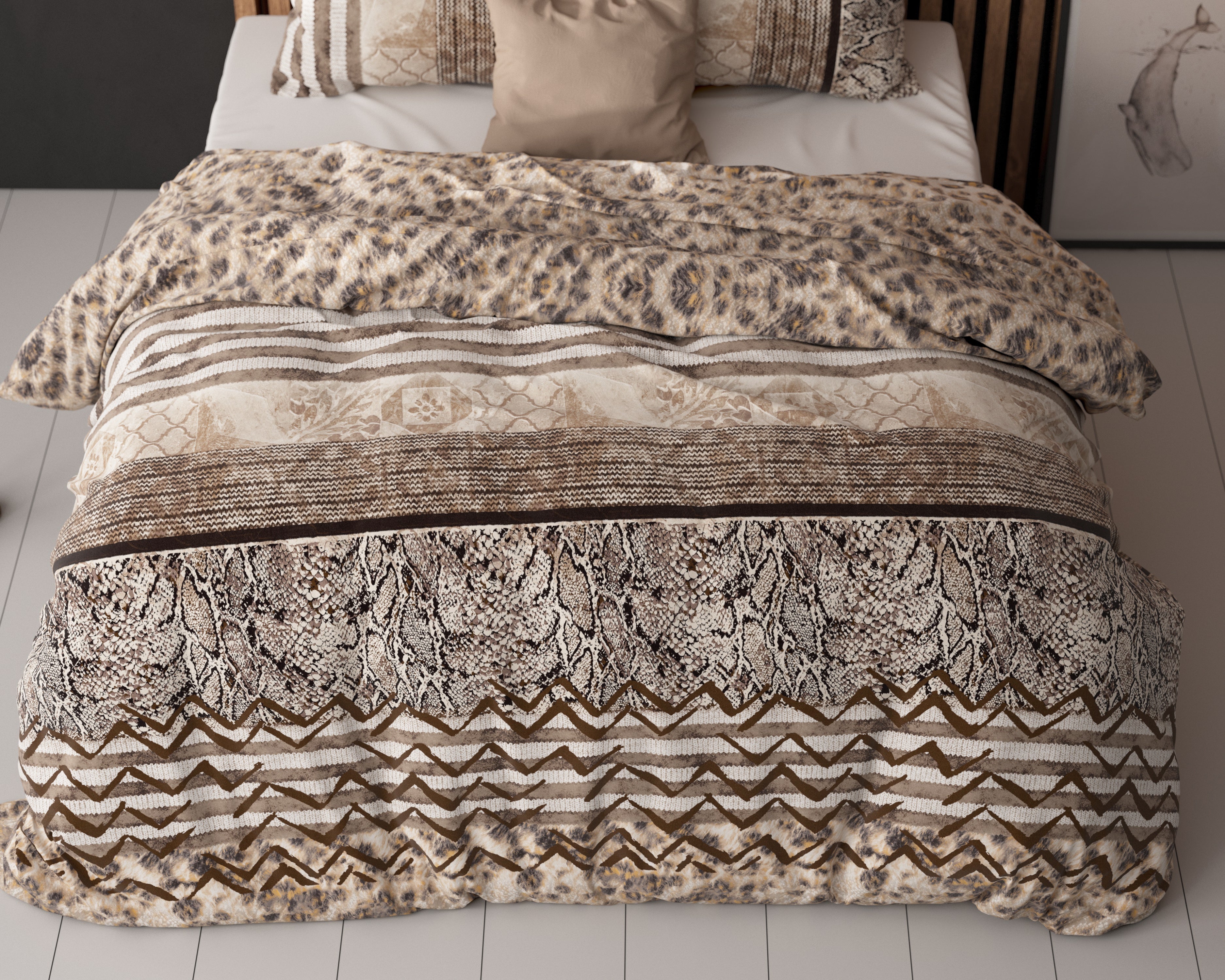 Cozy Panther Dekbedovertrek Bruin - Katoen geweven - Strijkvrij - Leuke prints