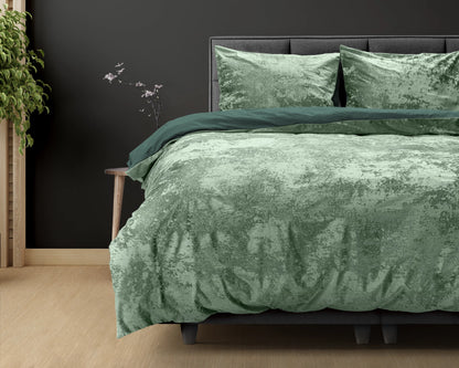 Crushed Velvet Dekbedovertrek Katoen Bottle Donker Groen - Uniek Design - Gewassen effect - Luxe gevoel