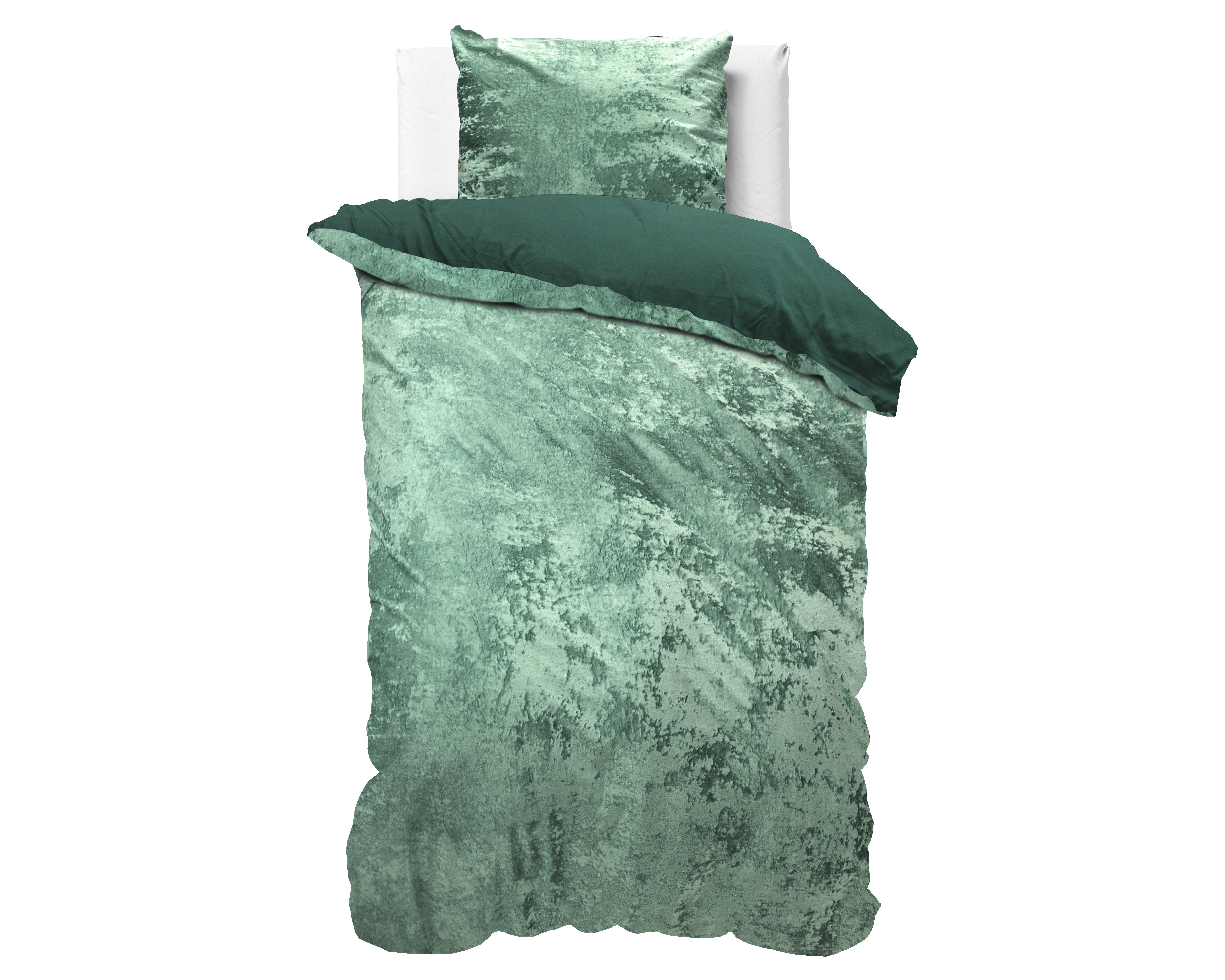Crushed Velvet Duvet Cover Cotton Bottle Dark Green - Unique Design - Washed Effect - Luxurious Feel