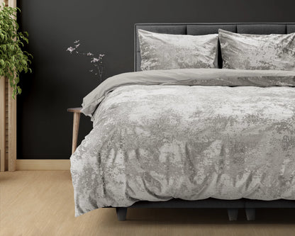 Crushed Velvet Dekbedovertrek Katoen Metallic Zilver - Uniek Design - Gewassen effect - Luxe gevoel