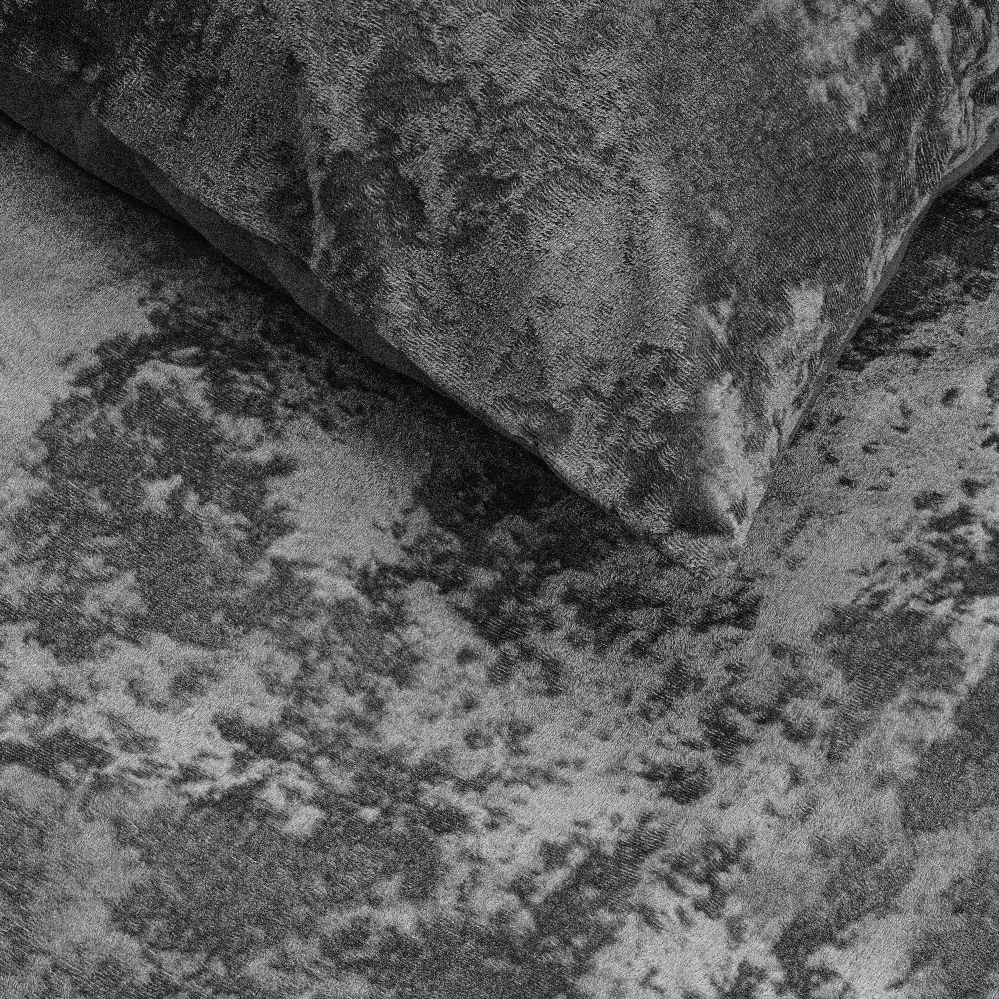 Crushed Velvet Duvet Cover Cotton Volcanic Anthracite - Unique Design - Washed Effect - Luxurious Feel