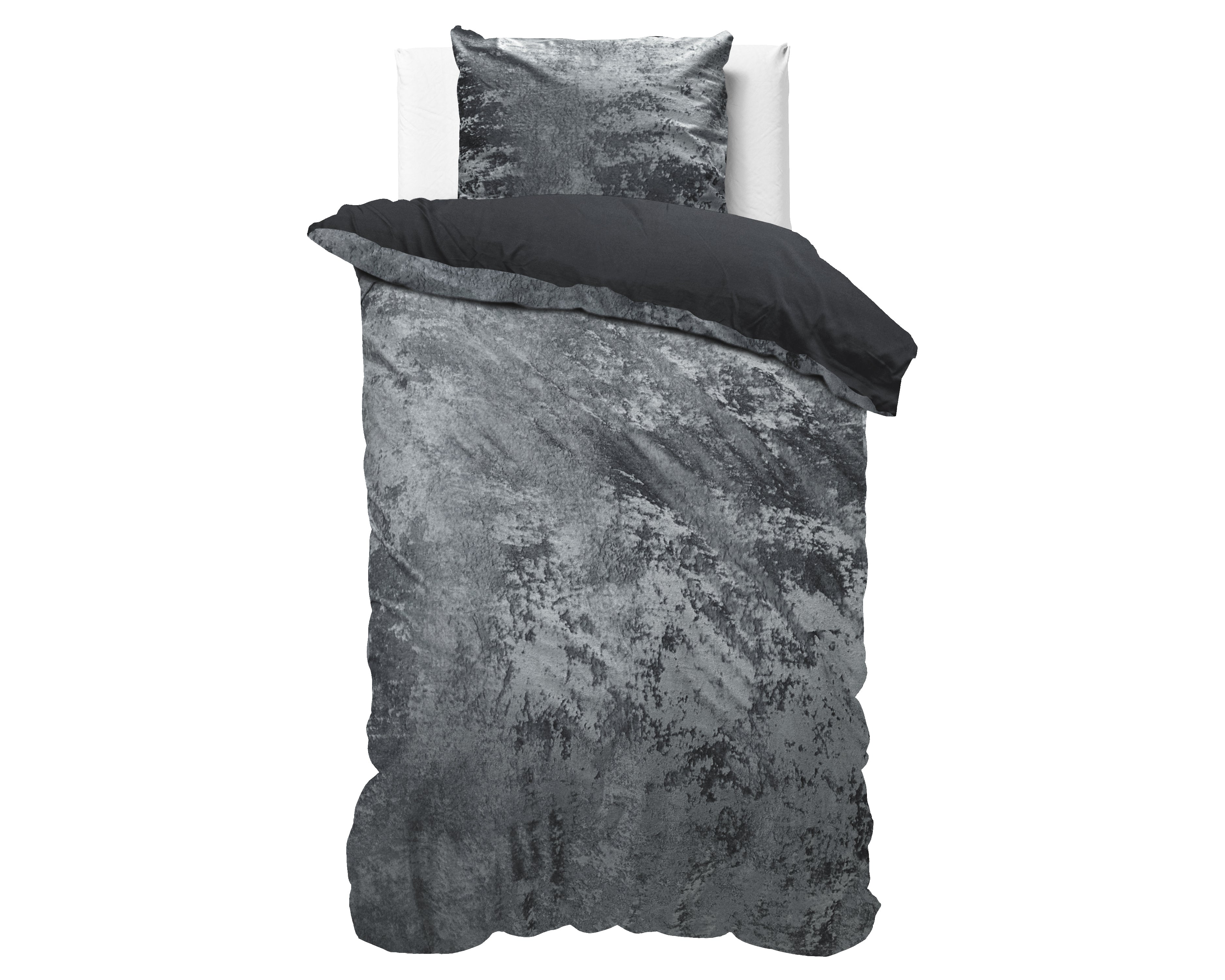 Crushed Velvet Duvet Cover Cotton Volcanic Anthracite - Unique Design - Washed Effect - Luxurious Feel