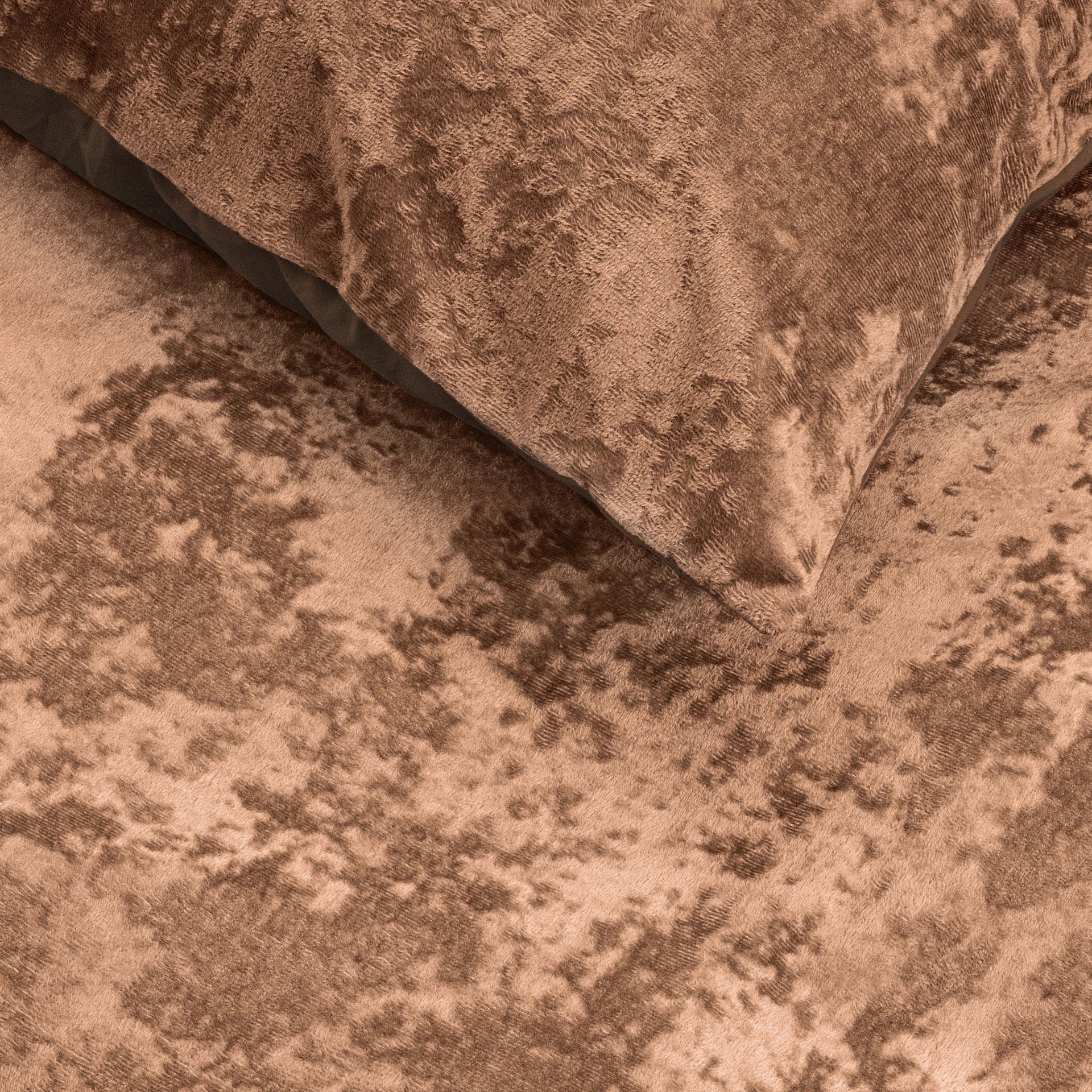 Crushed Velvet Duvet Cover Cotton Wood Brown - Unique Design - Washed Effect - Luxurious Feel
