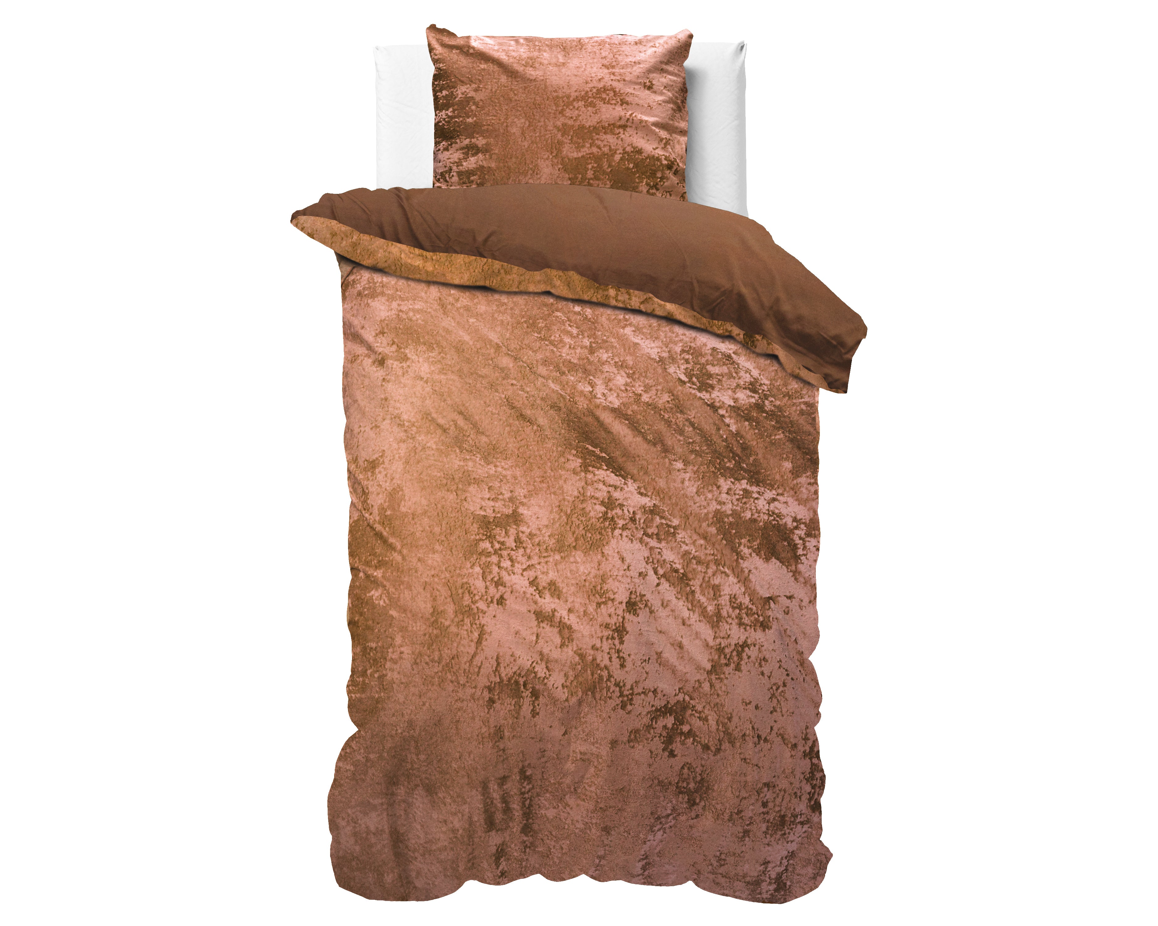 Crushed Velvet Duvet Cover Cotton Wood Brown - Unique Design - Washed Effect - Luxurious Feel