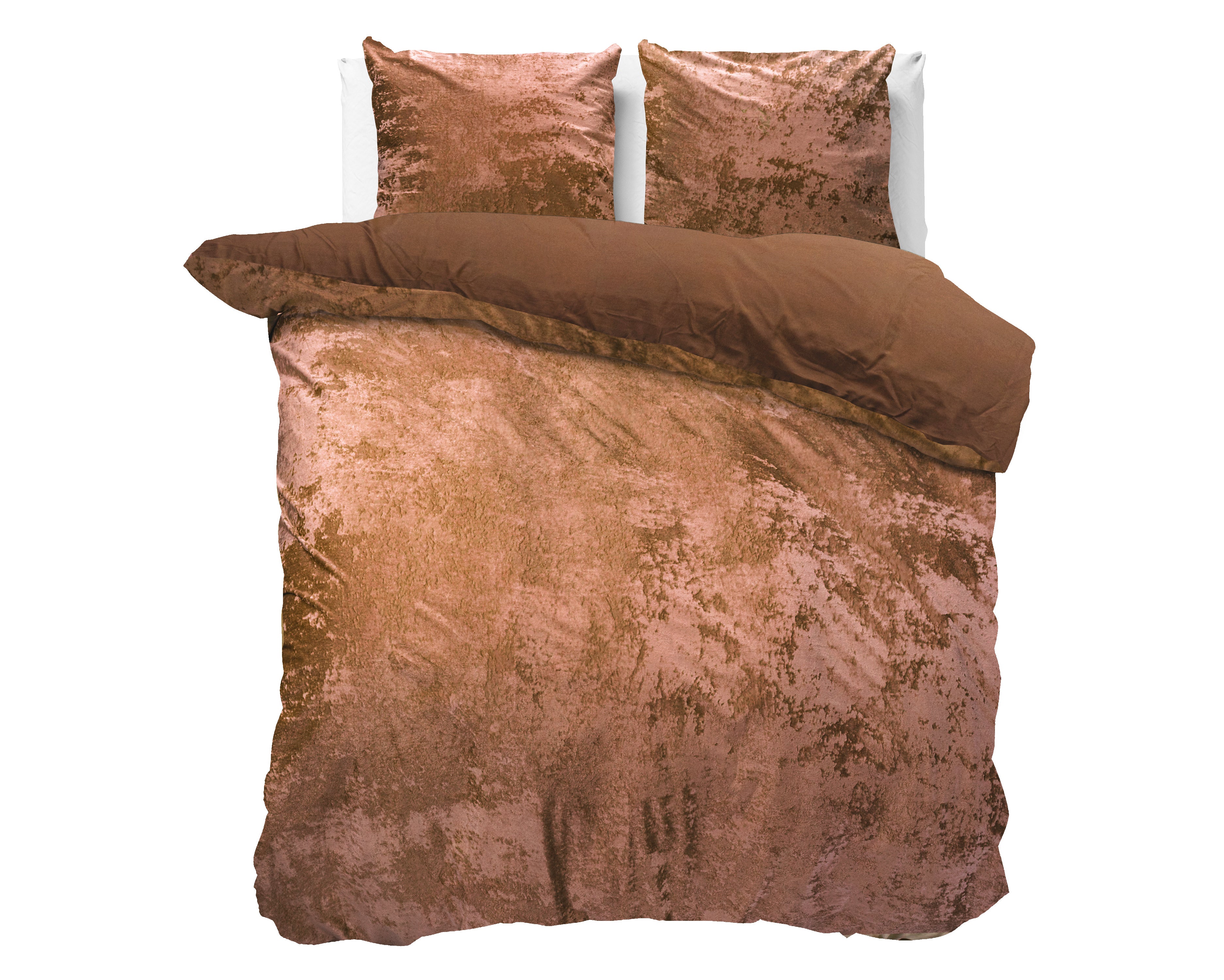 Crushed Velvet Duvet Cover Cotton Wood Brown - Unique Design - Washed Effect - Luxurious Feel