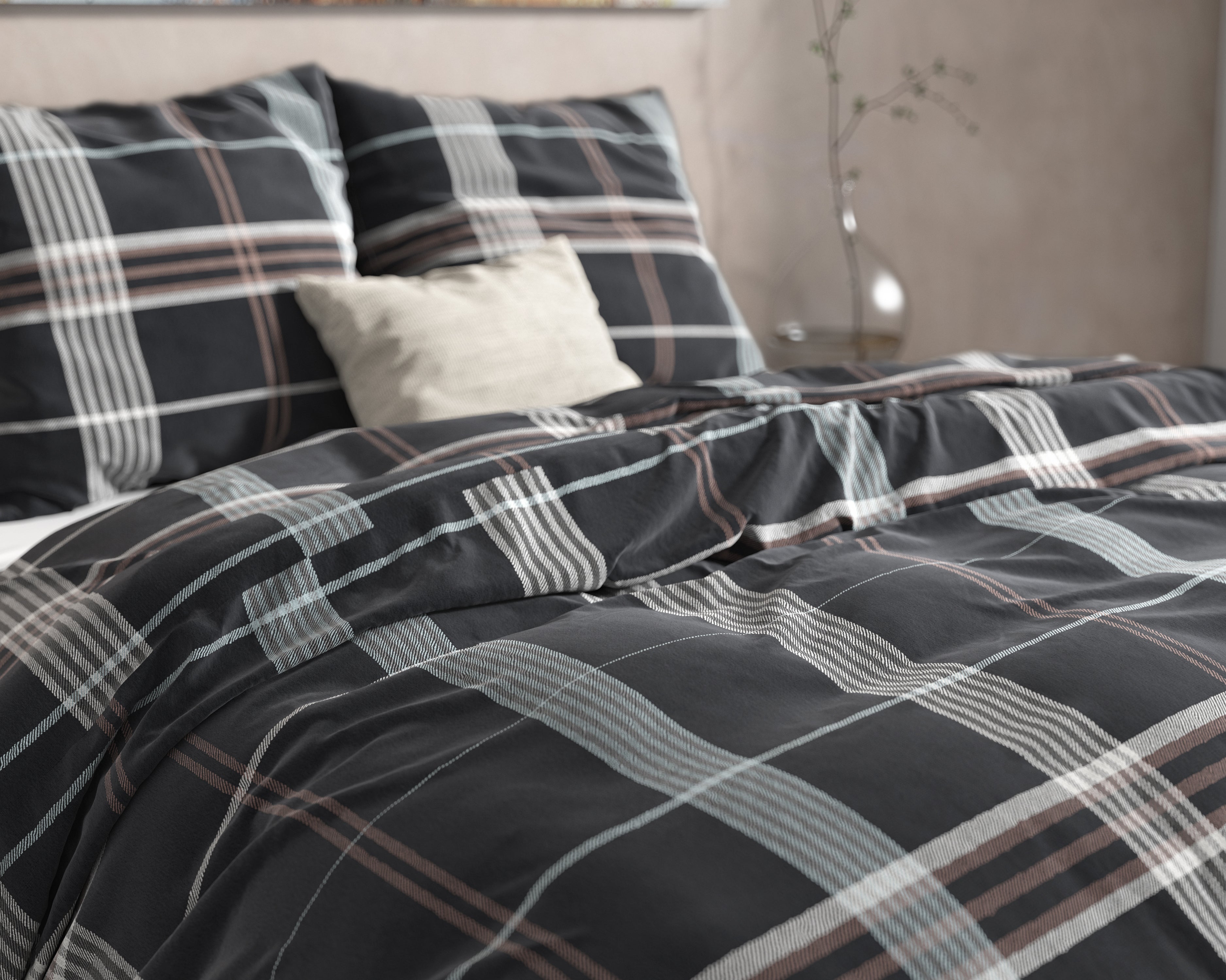 DH Flanel Bruce Taupe Dekbedovertrek - Dik flanel - Heerlijk warm - Zware kwaliteit