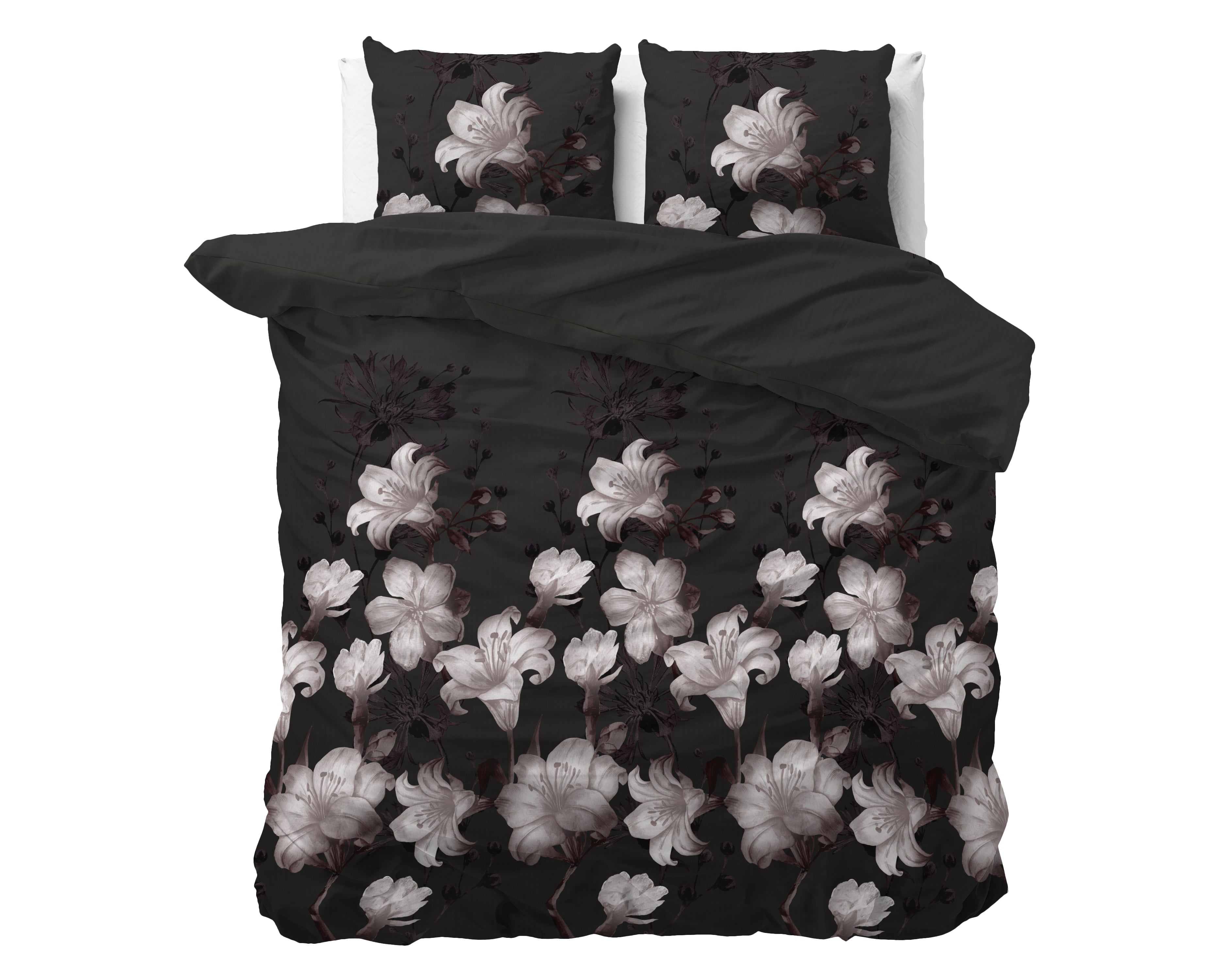 Dark Flower Dekbedovertrek Zwart - Katoen geweven - Strijkvrij - Leuke prints