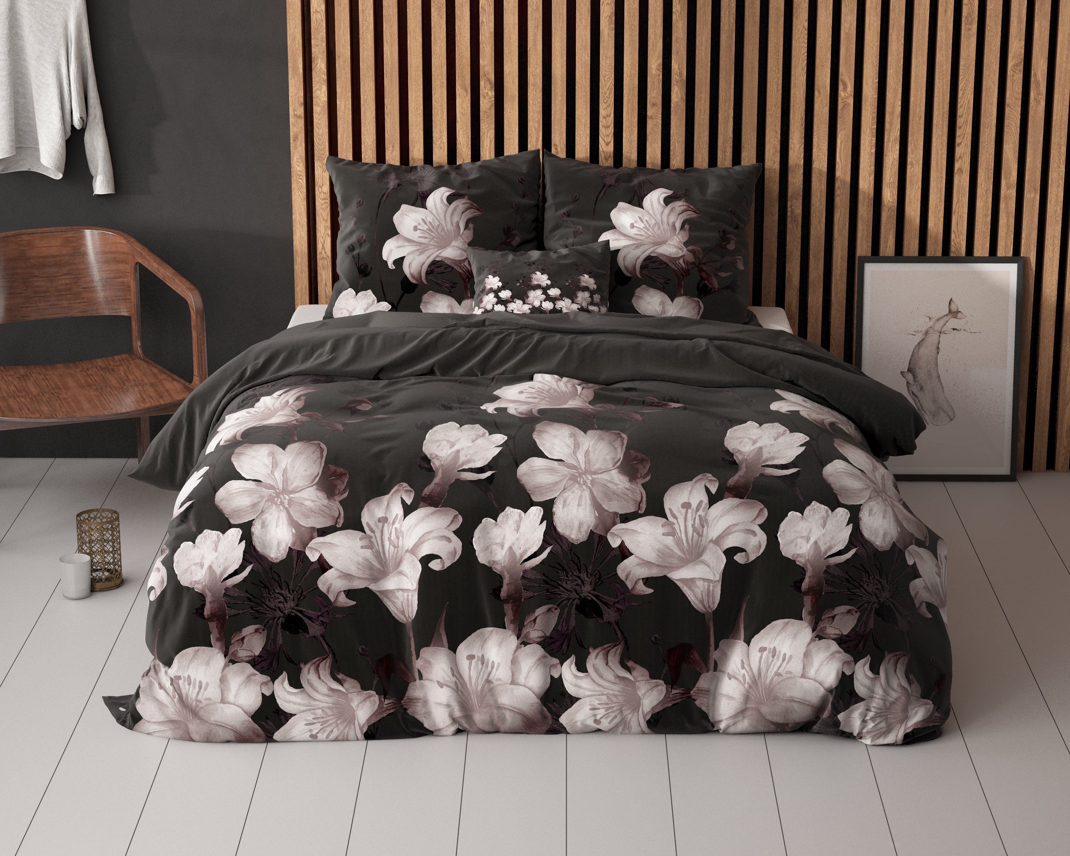 Dark Flower Dekbedovertrek Zwart - Katoen geweven - Strijkvrij - Leuke prints