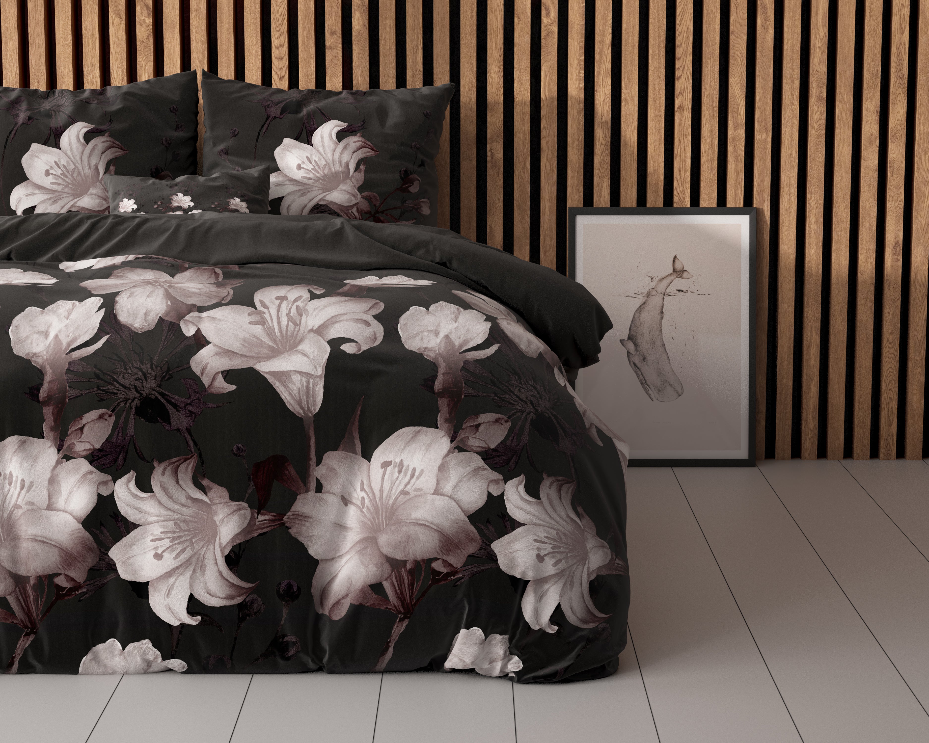 Dark Flower Dekbedovertrek Zwart - Katoen geweven - Strijkvrij - Leuke prints