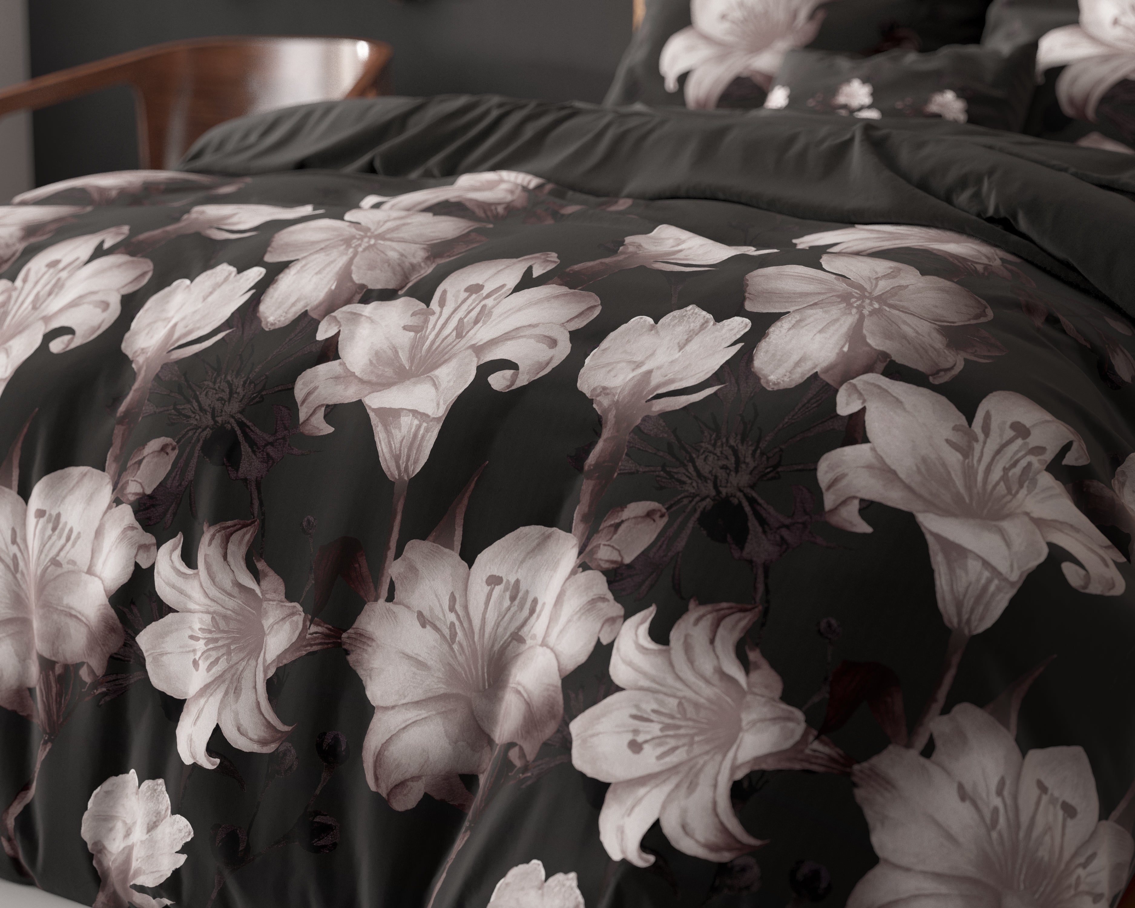 Dark Flower Dekbedovertrek Zwart - Katoen geweven - Strijkvrij - Leuke prints
