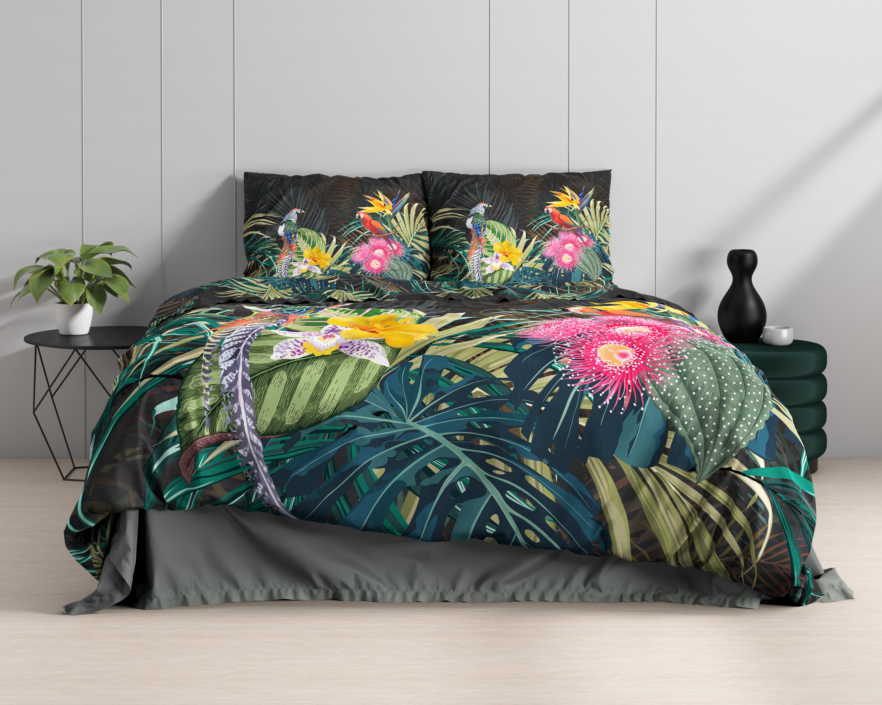 Dark Forest Zwart Dekbedovertrek - Luxe Satijn - Hoge kwaliteit - Trendy prints