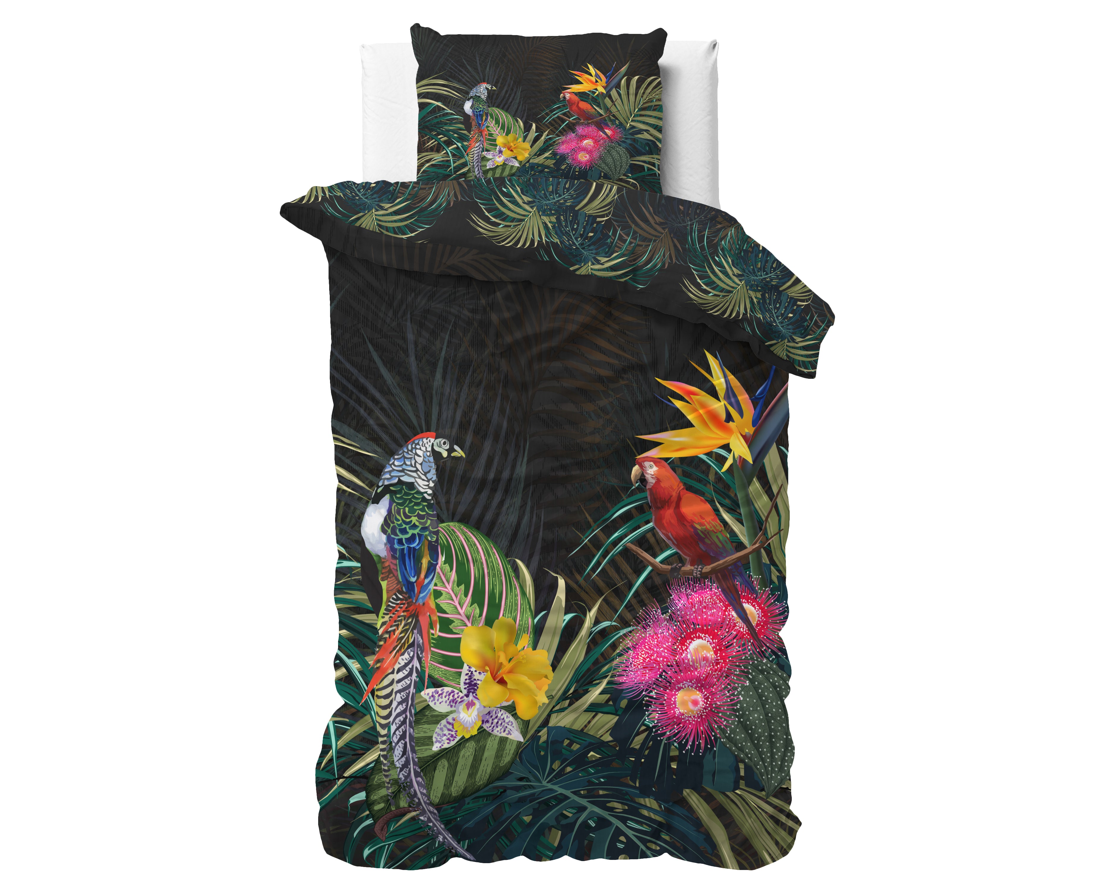 Dark Forest Zwart Dekbedovertrek - Luxe Satijn - Hoge kwaliteit - Trendy prints