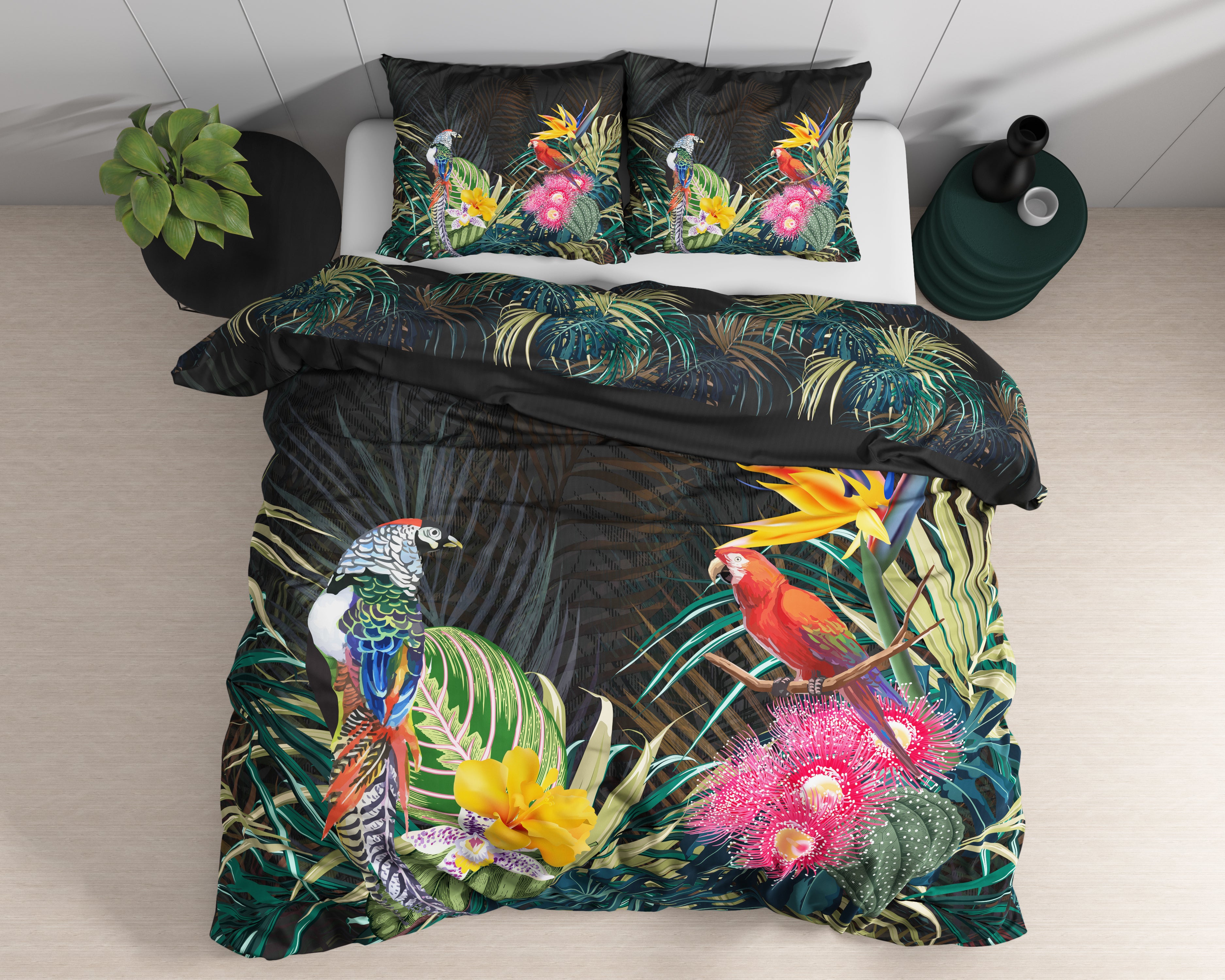 Dark Forest Zwart Dekbedovertrek - Luxe Satijn - Hoge kwaliteit - Trendy prints