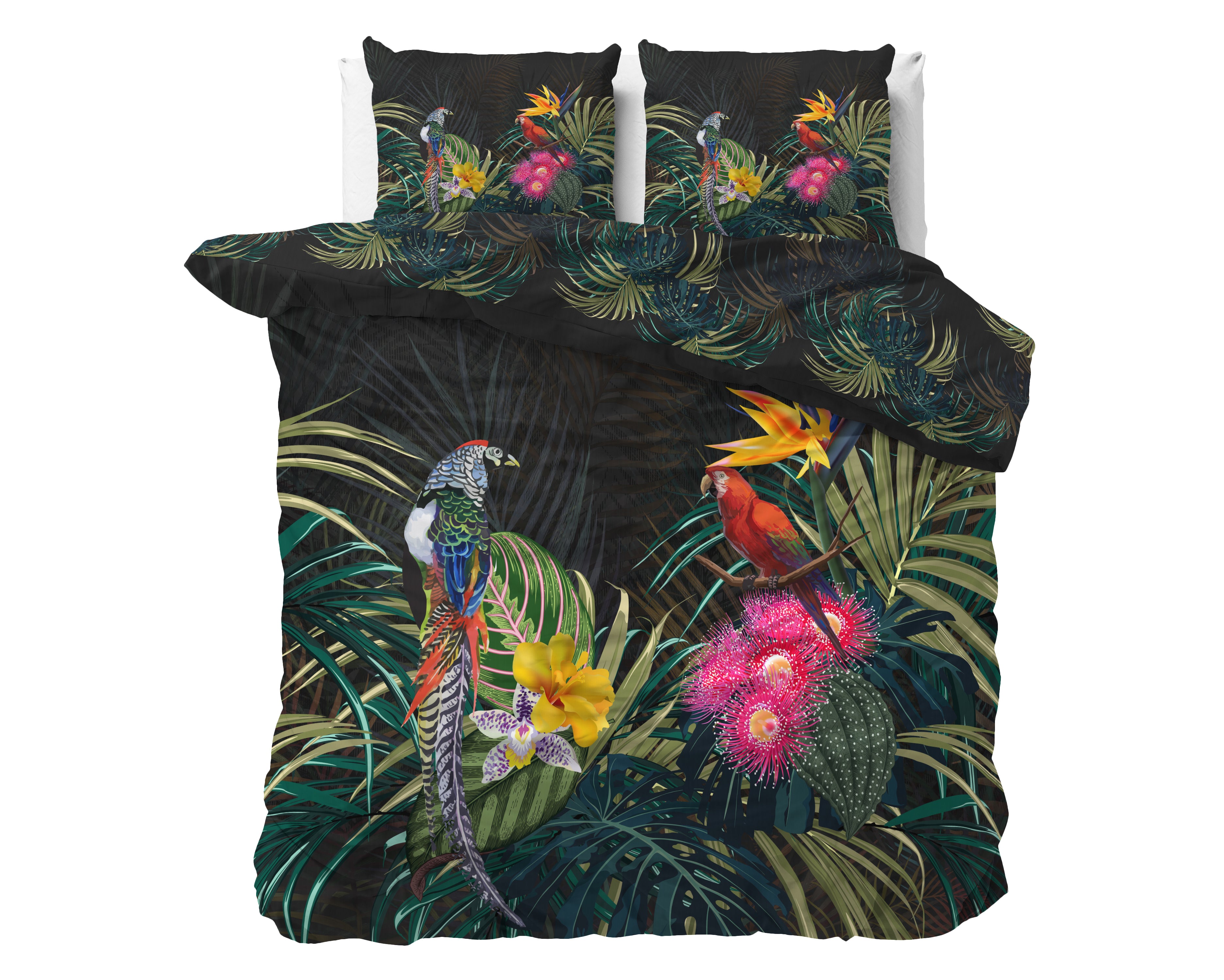 Dark Forest Zwart Dekbedovertrek - Luxe Satijn - Hoge kwaliteit - Trendy prints