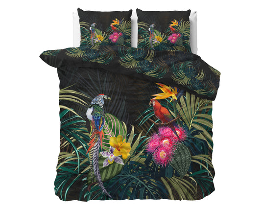 Dark Forest Zwart Dekbedovertrek - Luxe Satijn - Hoge kwaliteit - Trendy prints