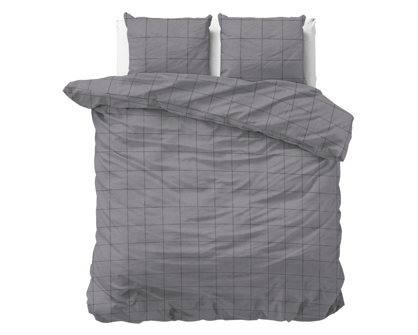 Deep check Flanel Dekbedovertrek Grijs - Heerlijk warm - Leuke prints - Comfortabel zacht