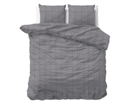Deep check Flanel Dekbedovertrek Grijs - Heerlijk warm - Leuke prints - Comfortabel zacht