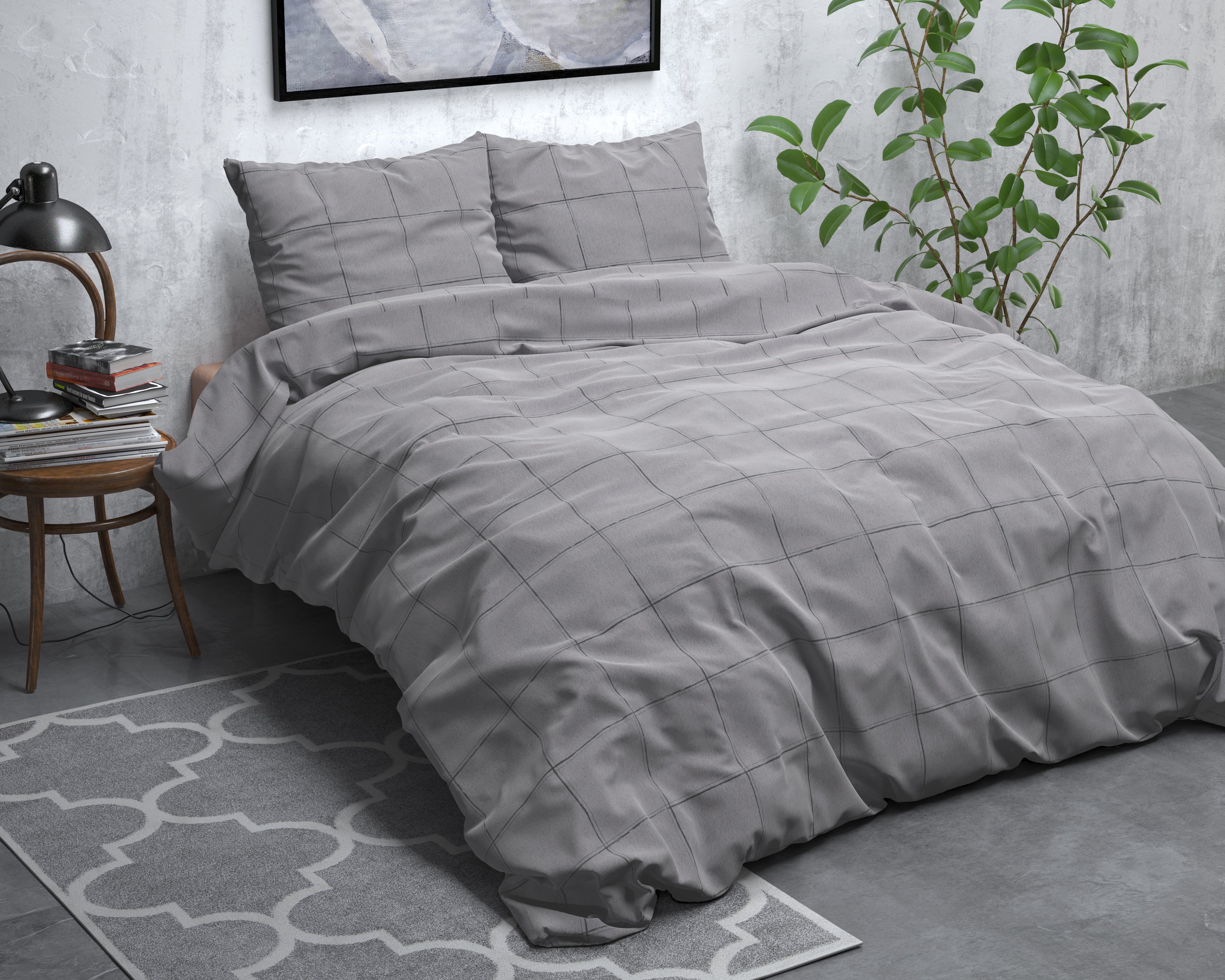 Deep check Flanel Dekbedovertrek Grijs - Heerlijk warm - Leuke prints - Comfortabel zacht