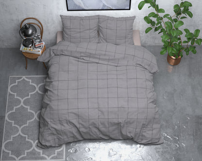 Deep check Flanel Dekbedovertrek Grijs - Heerlijk warm - Leuke prints - Comfortabel zacht