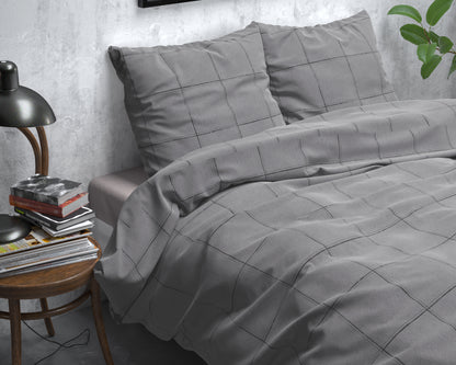 Deep check Flanel Dekbedovertrek Grijs - Heerlijk warm - Leuke prints - Comfortabel zacht