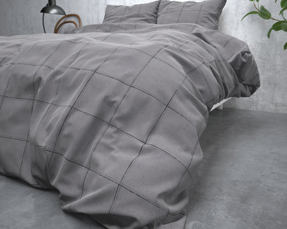 Deep check Flanel Dekbedovertrek Grijs - Heerlijk warm - Leuke prints - Comfortabel zacht