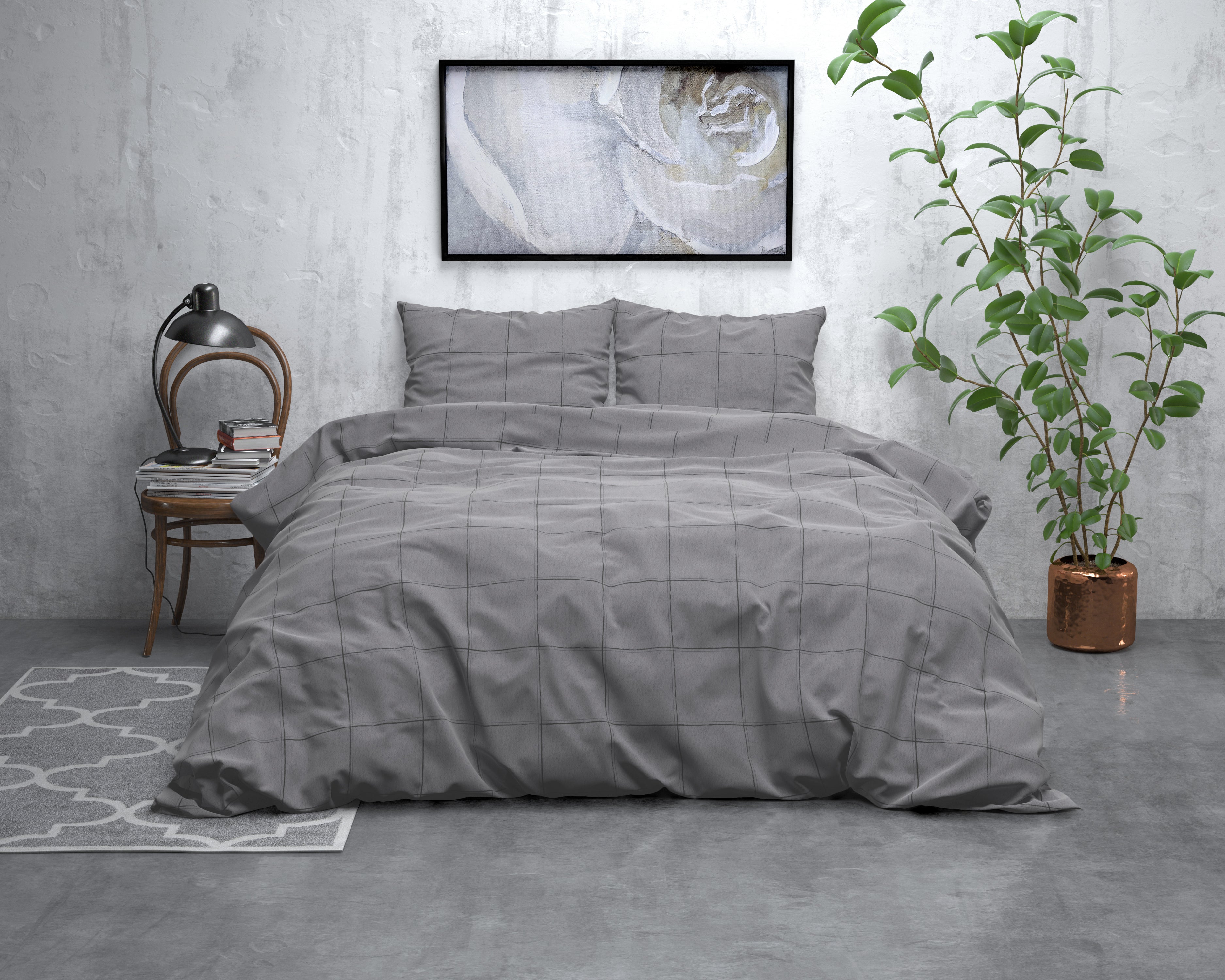 Deep check Flanel Dekbedovertrek Grijs - Heerlijk warm - Leuke prints - Comfortabel zacht