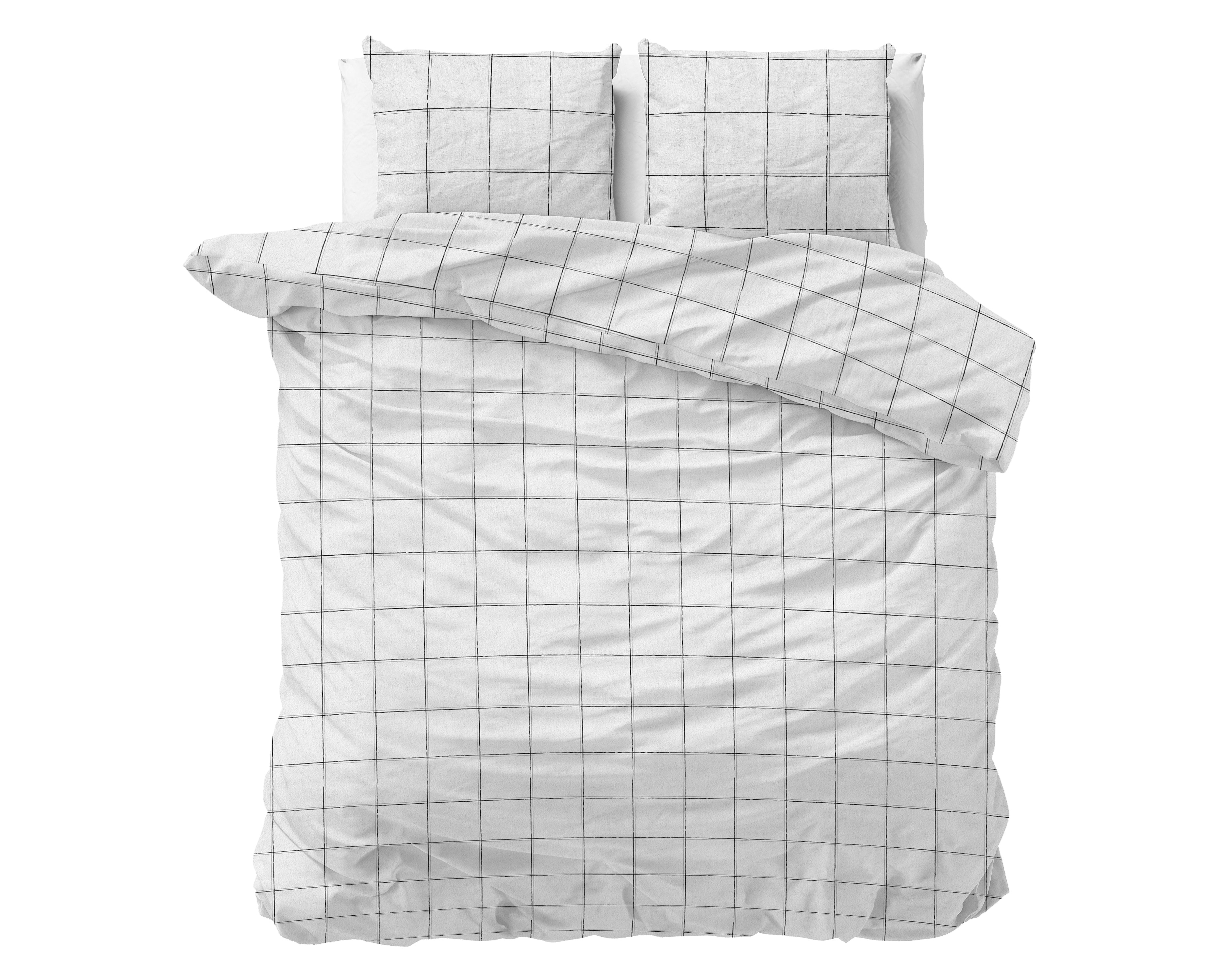 Deep check Flanel Dekbedovertrek Wit - Heerlijk warm - Leuke prints - Comfortabel zacht