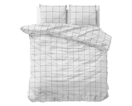 Deep check Flanel Dekbedovertrek Wit - Heerlijk warm - Leuke prints - Comfortabel zacht