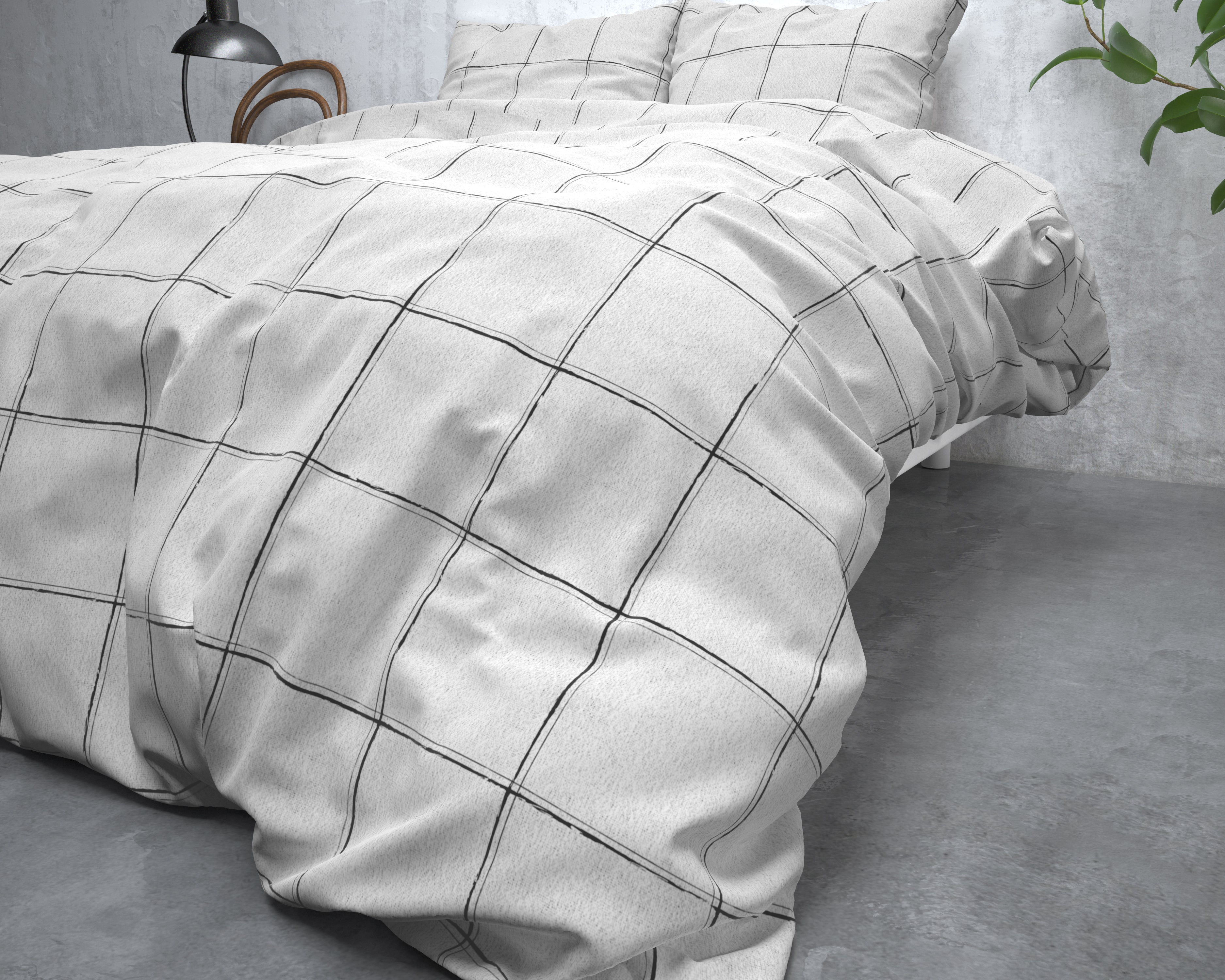 Deep check Flanel Dekbedovertrek Wit - Heerlijk warm - Leuke prints - Comfortabel zacht