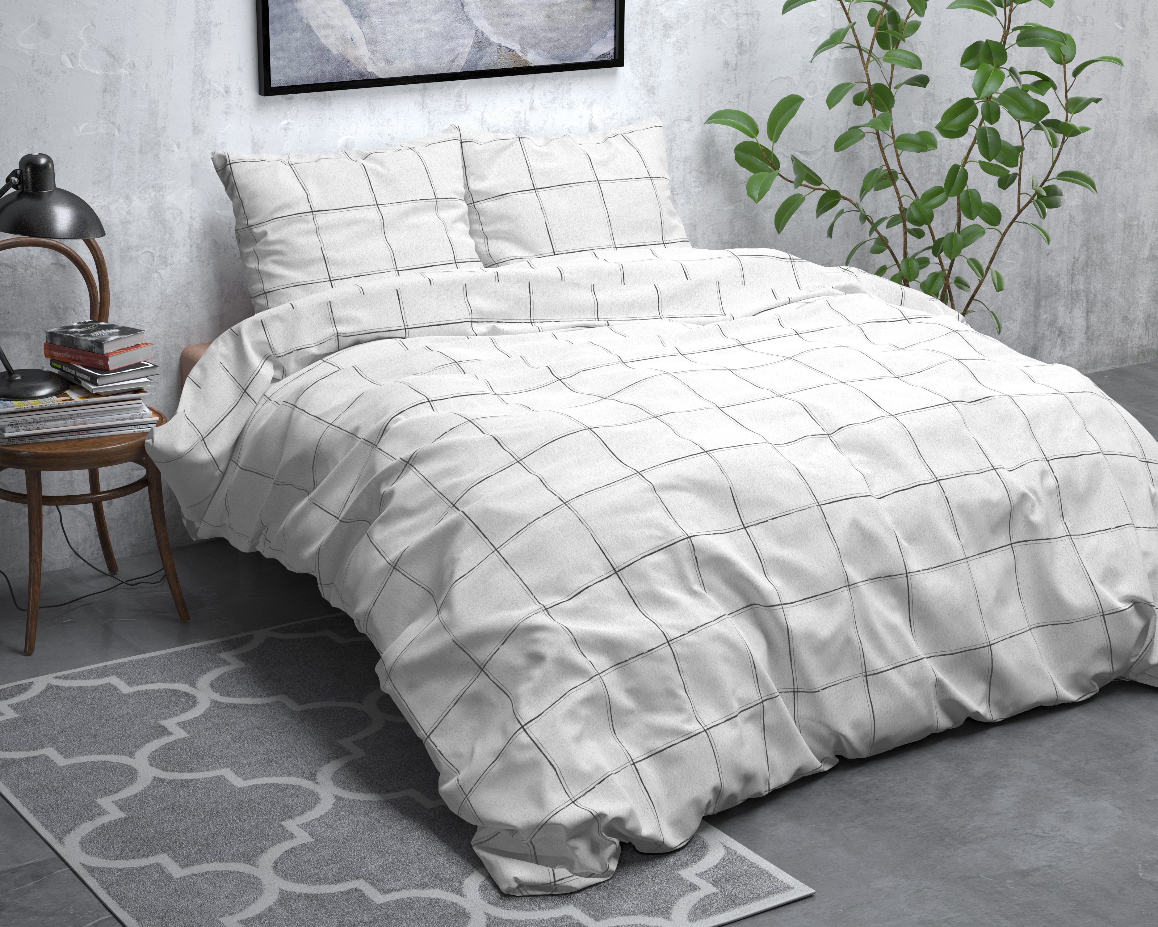 Deep check Flanel Dekbedovertrek Wit - Heerlijk warm - Leuke prints - Comfortabel zacht