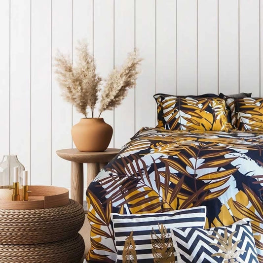 Dekbedovertrek Katoen Satijn Tropical Gold - Luxe Tropisch Bedlinnen voor Lits Jumeaux
