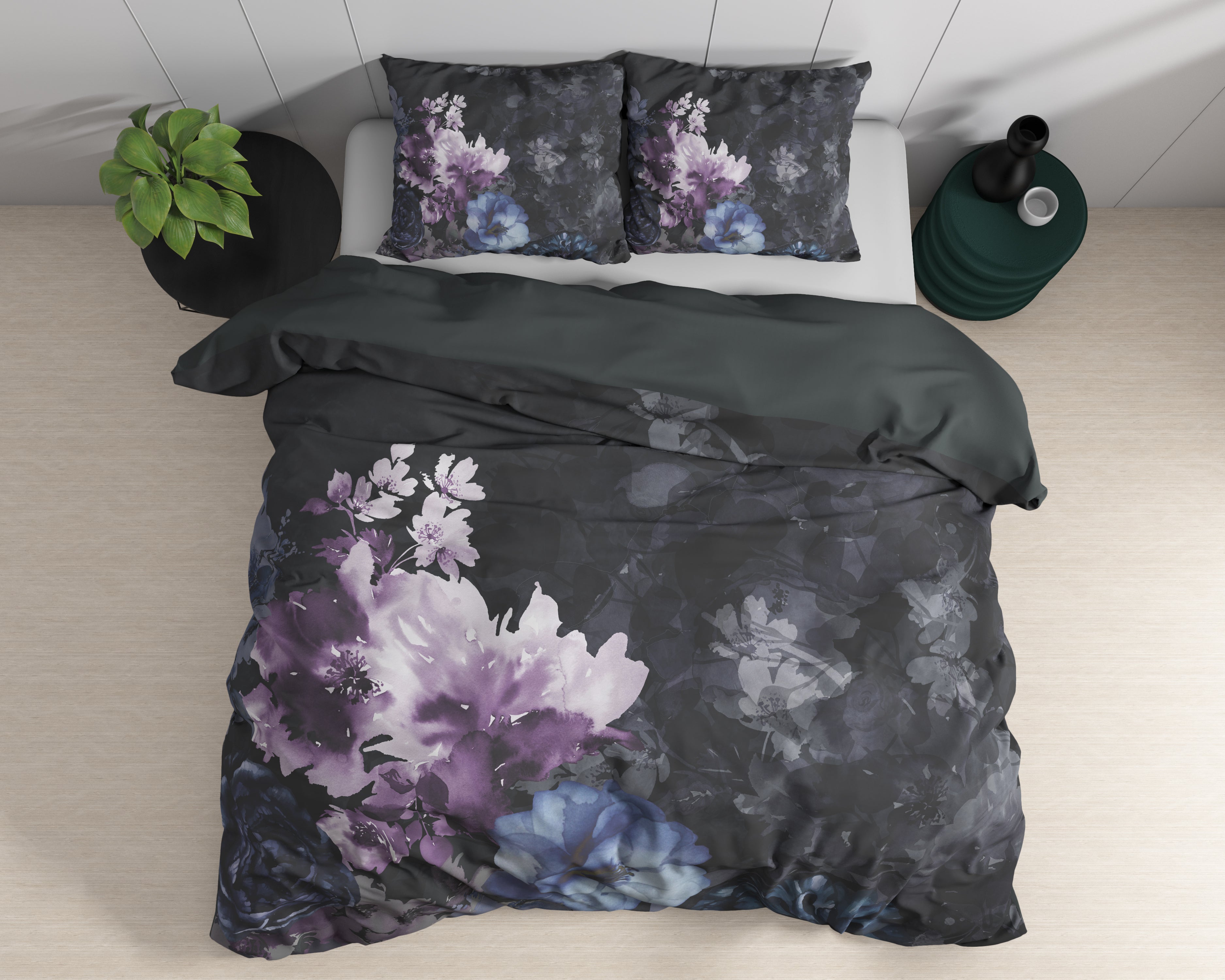 Delora Dekbedovertrek Zwart - Luxe Satijn - Hoge kwaliteit - Trendy prints