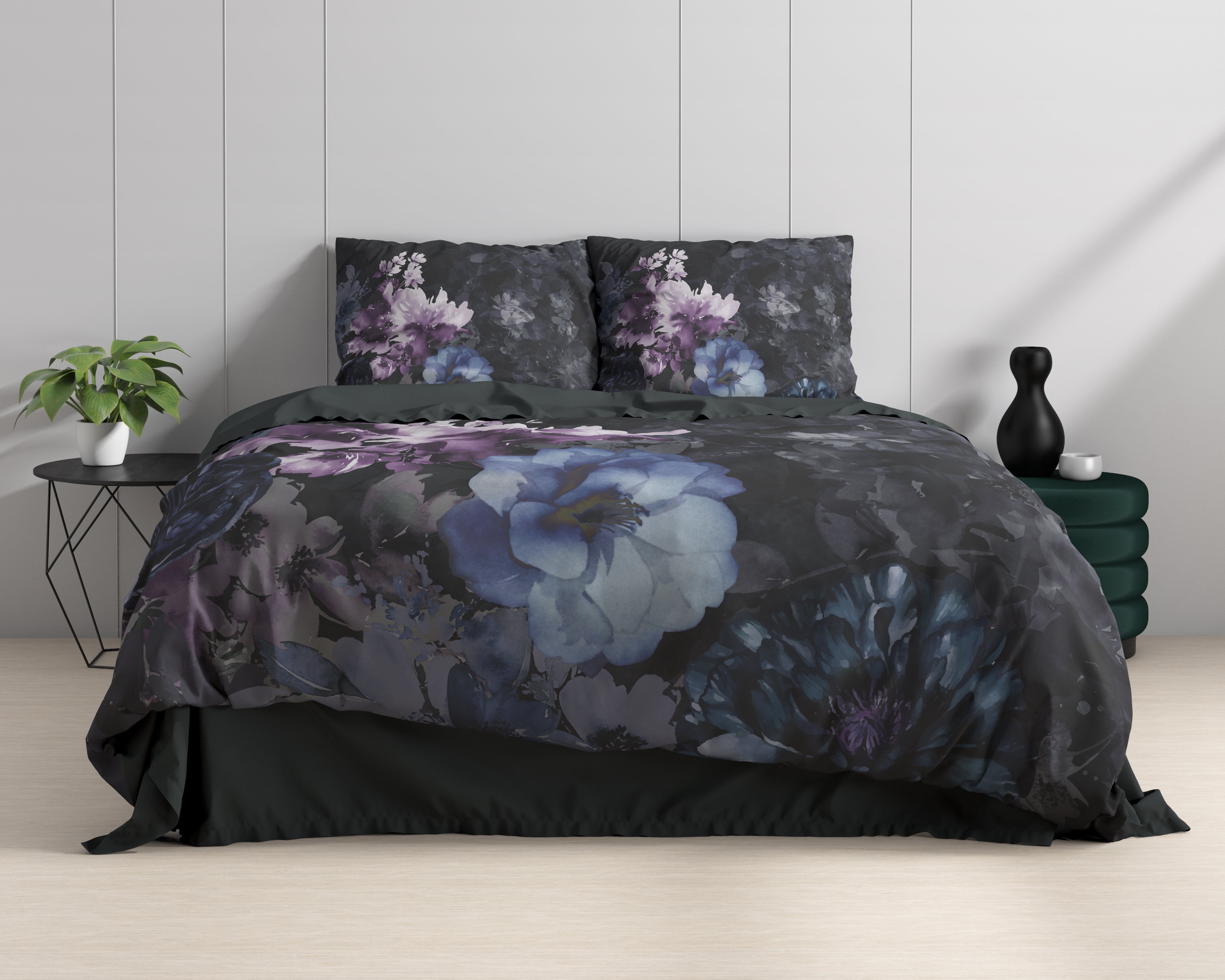 Delora Dekbedovertrek Zwart - Luxe Satijn - Hoge kwaliteit - Trendy prints