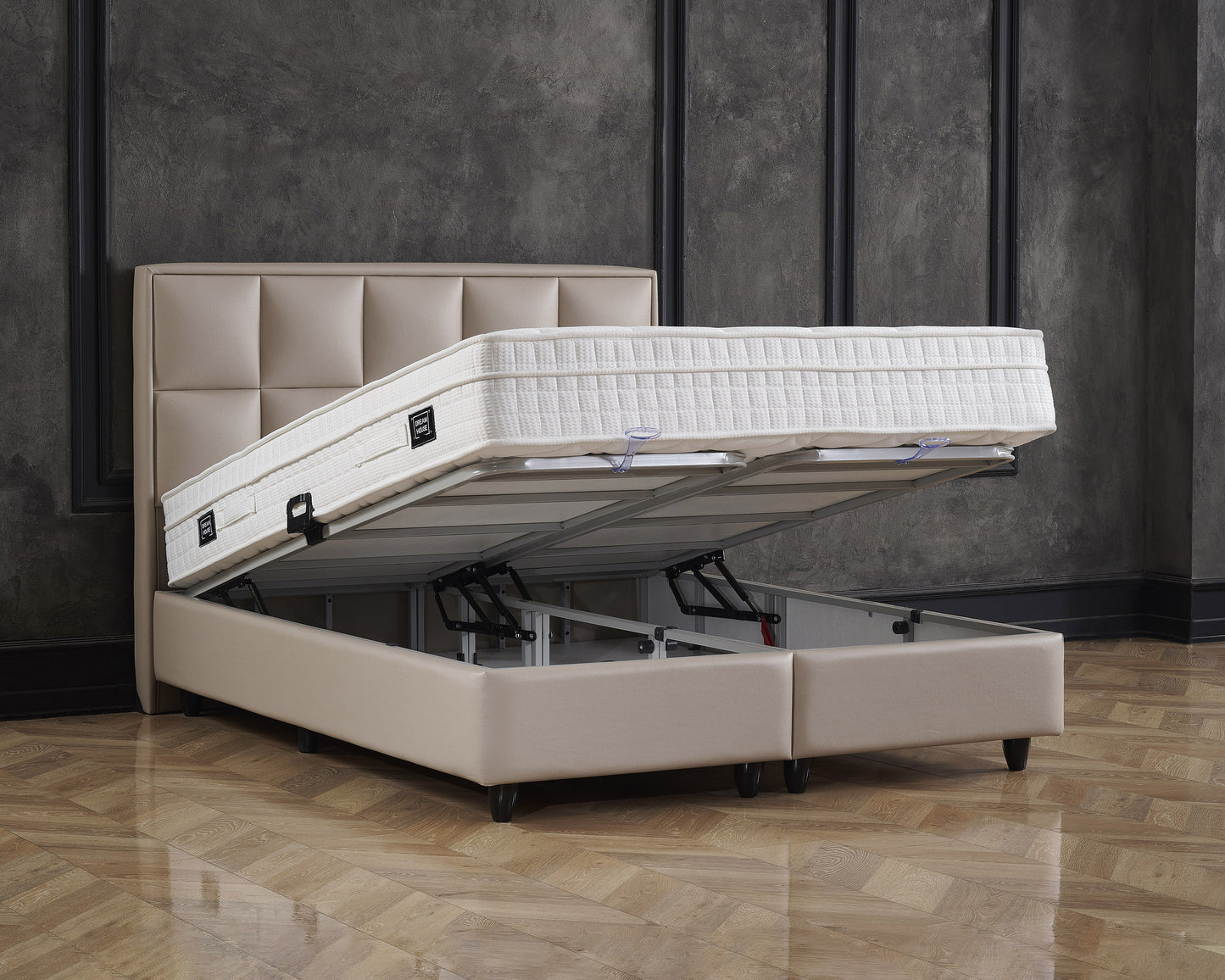 Dreamhouse Boxspring met opbergruimte Miami Kunstleer Taupe