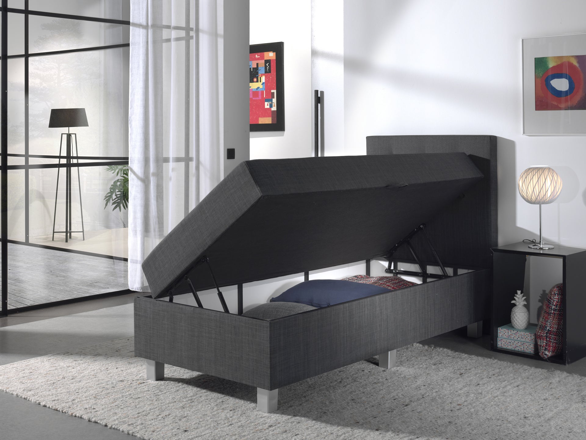 Dreamhouse Boxspring met opbergruimte Shurgard Antraciet Eenpersoons 90x200