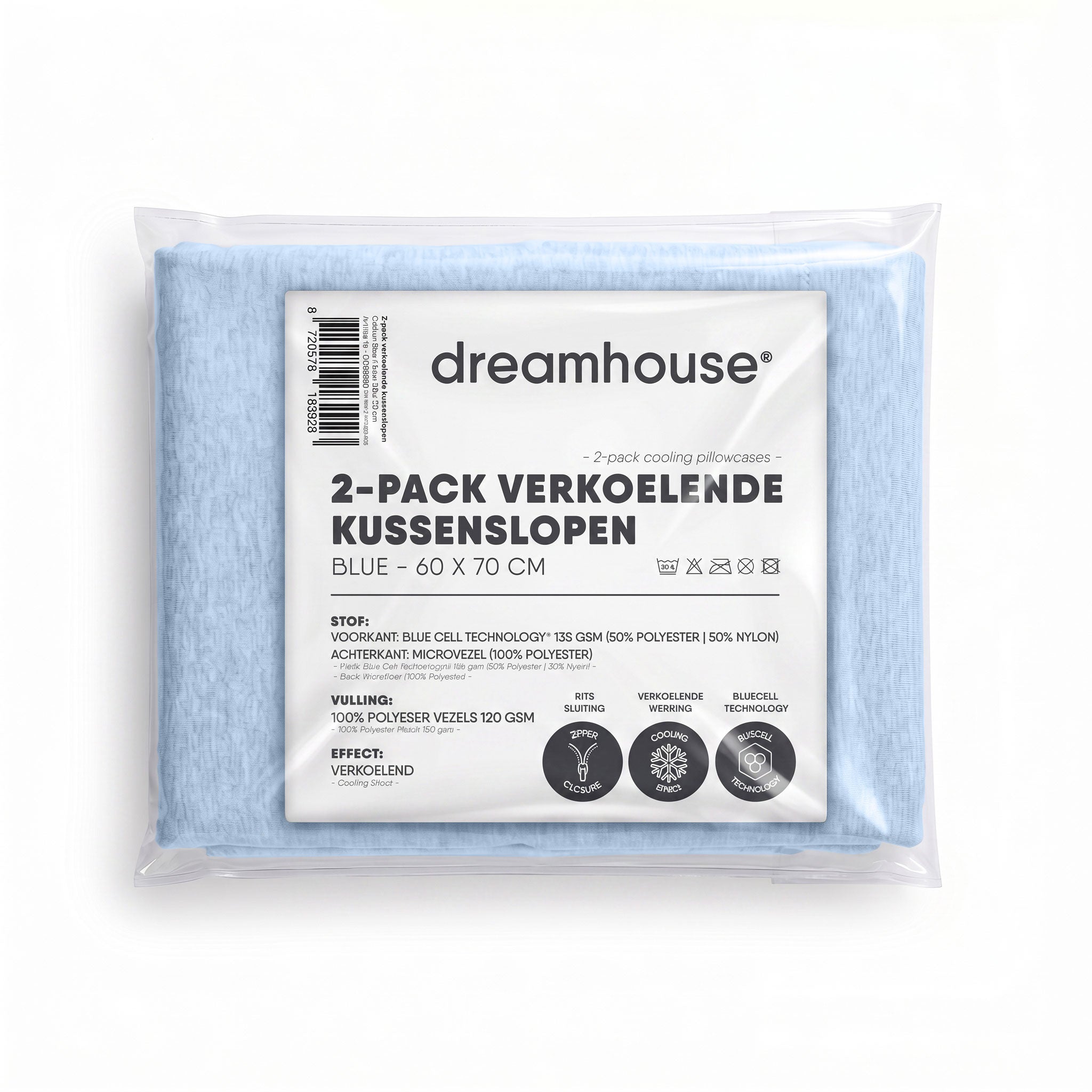 Dreamhouse Verkoelende Kussenslopen - 2 Stuks - Blauw - 60 x 70 cm