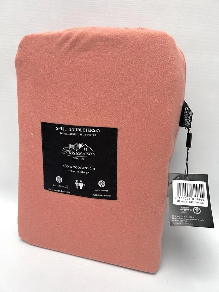 Dubbel Geweven Jersey Split Topper Hoeslaken Nude Roze – 100% Katoen