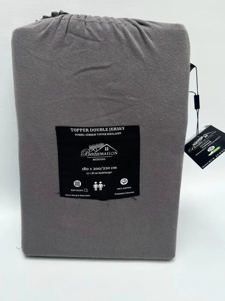 Dubbel Geweven Jersey Topper Hoeslaken Antraciet | 100% Katoen & Perfecte Pasvorm