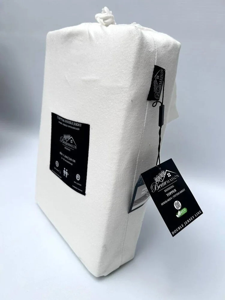 Dubbel Geweven Jersey Topper Hoeslaken Crème Wit | 100% Katoen | Perfecte Pasvorm