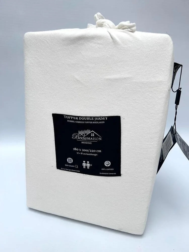 Dubbel Geweven Jersey Topper Hoeslaken Crème Wit | 100% Katoen | Perfecte Pasvorm