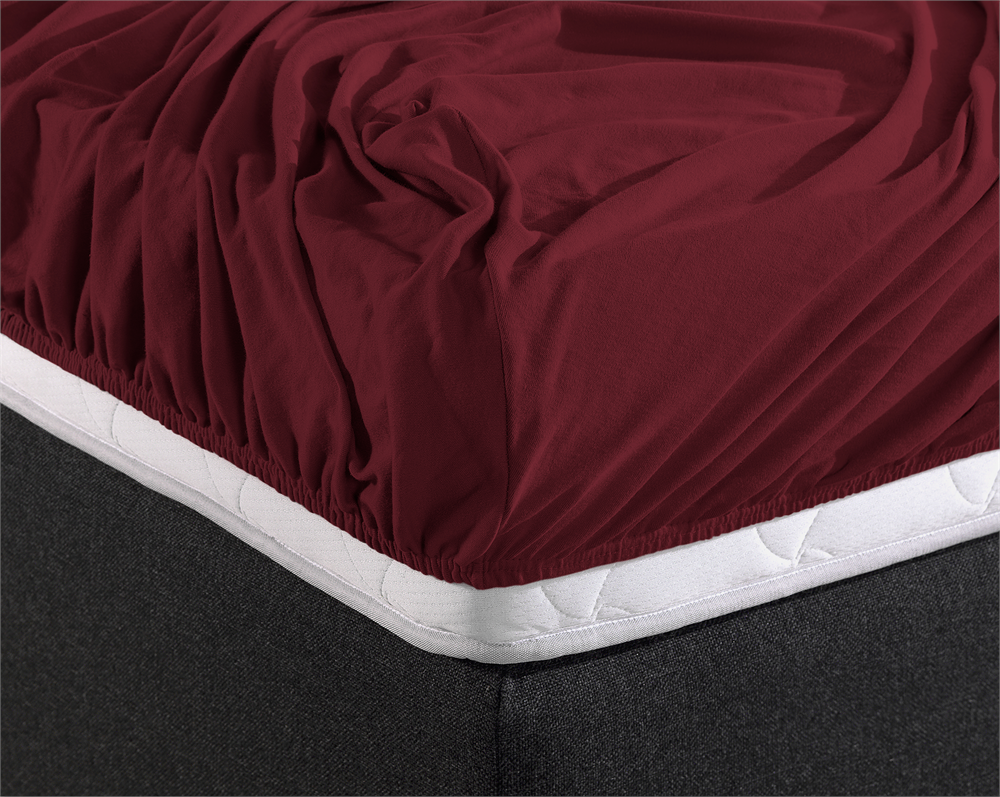 Dubbel Jersey 220 gr. Hoeslaken Bordeaux - Heerlijk Zacht - Geschikt voor Boxsprings en matrassen - Stretch katoen