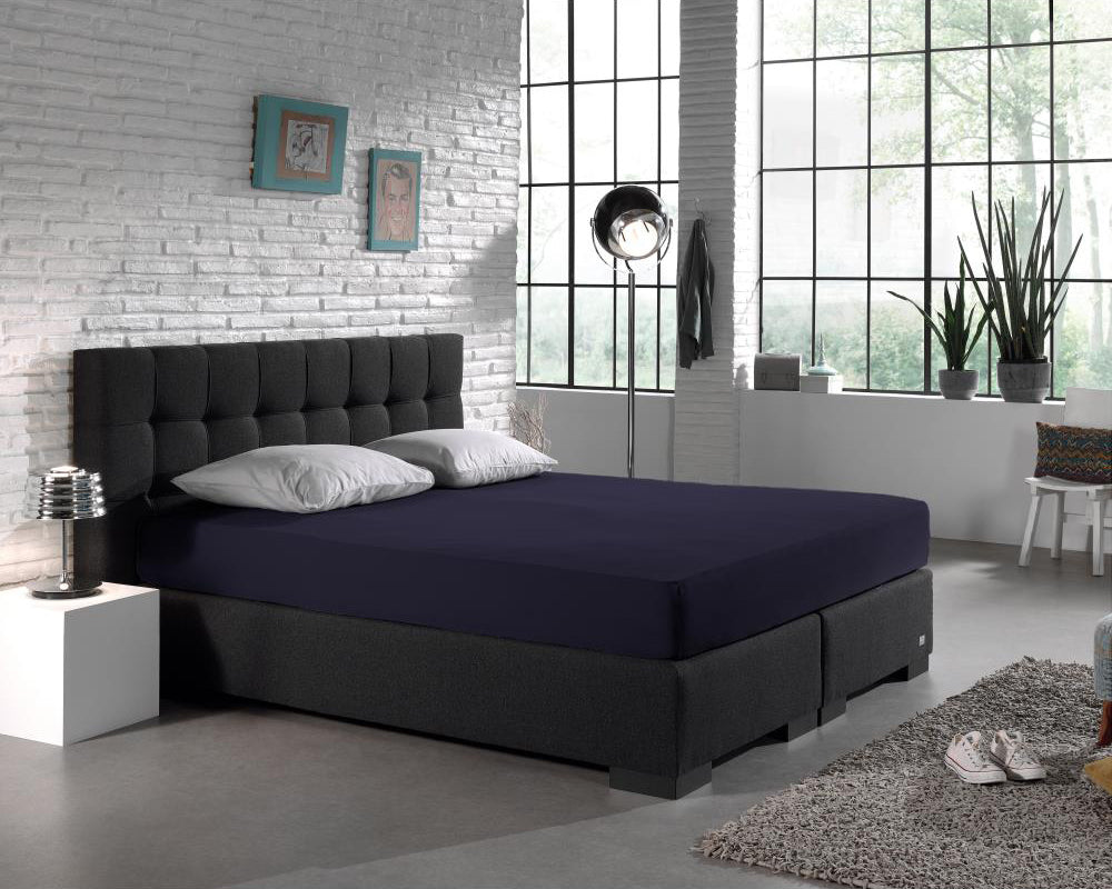 Dubbel Jersey 220 gr. Hoeslaken Navy - Heerlijk Zacht - Geschikt voor Boxsprings en matrassen - Stretch katoen