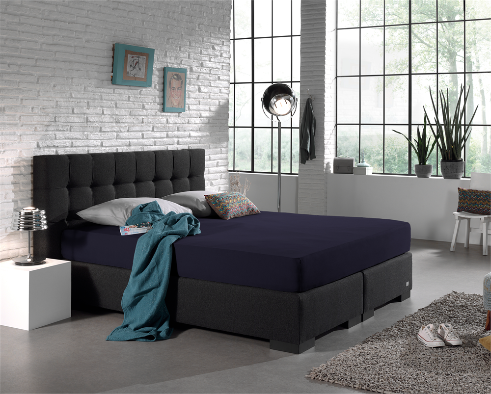 Dubbel Jersey 220 gr. Hoeslaken Navy - Heerlijk Zacht - Geschikt voor Boxsprings en matrassen - Stretch katoen